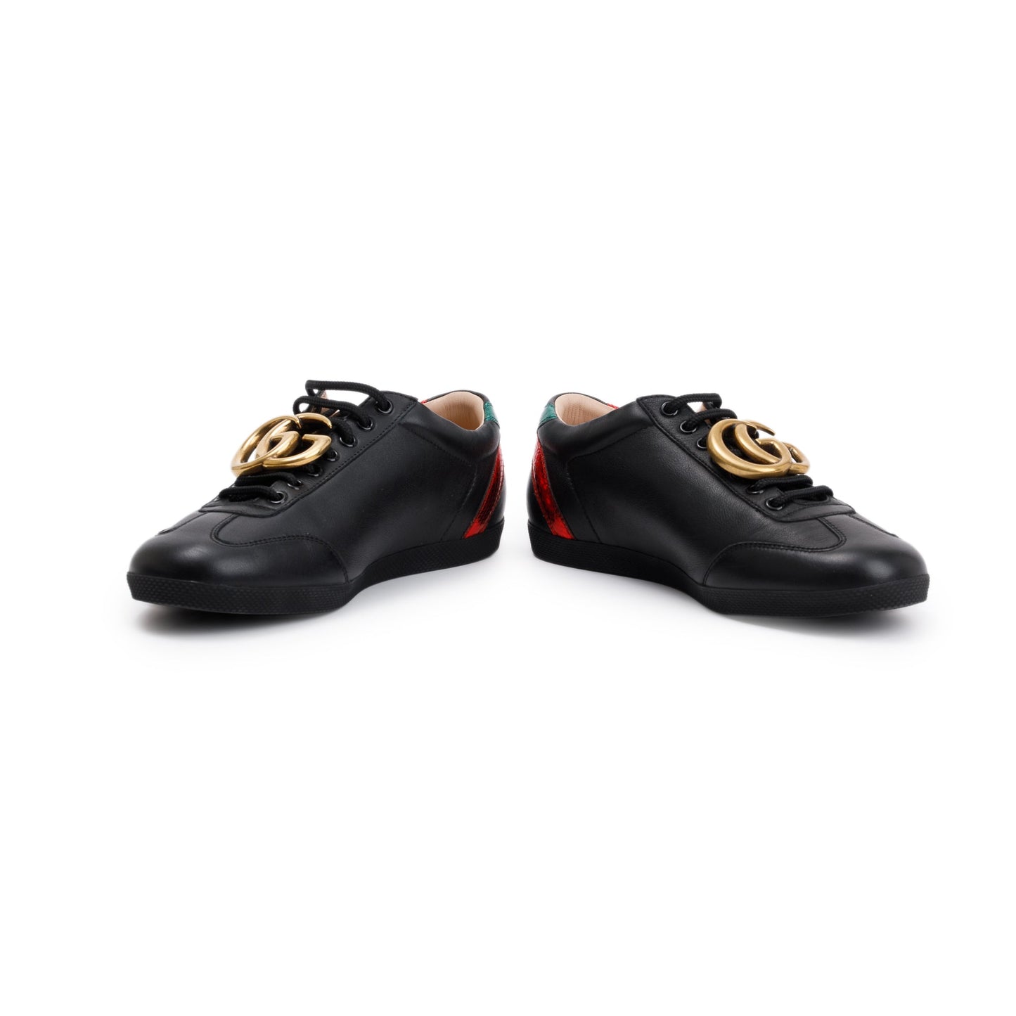 Gucci Black GG Marmont Snakeskin-Trimmed Sneakers, Size 5.5