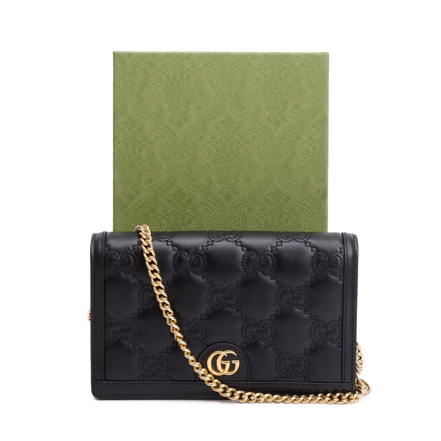 Gucci Black GG Matelasse Leather Chain Wallet