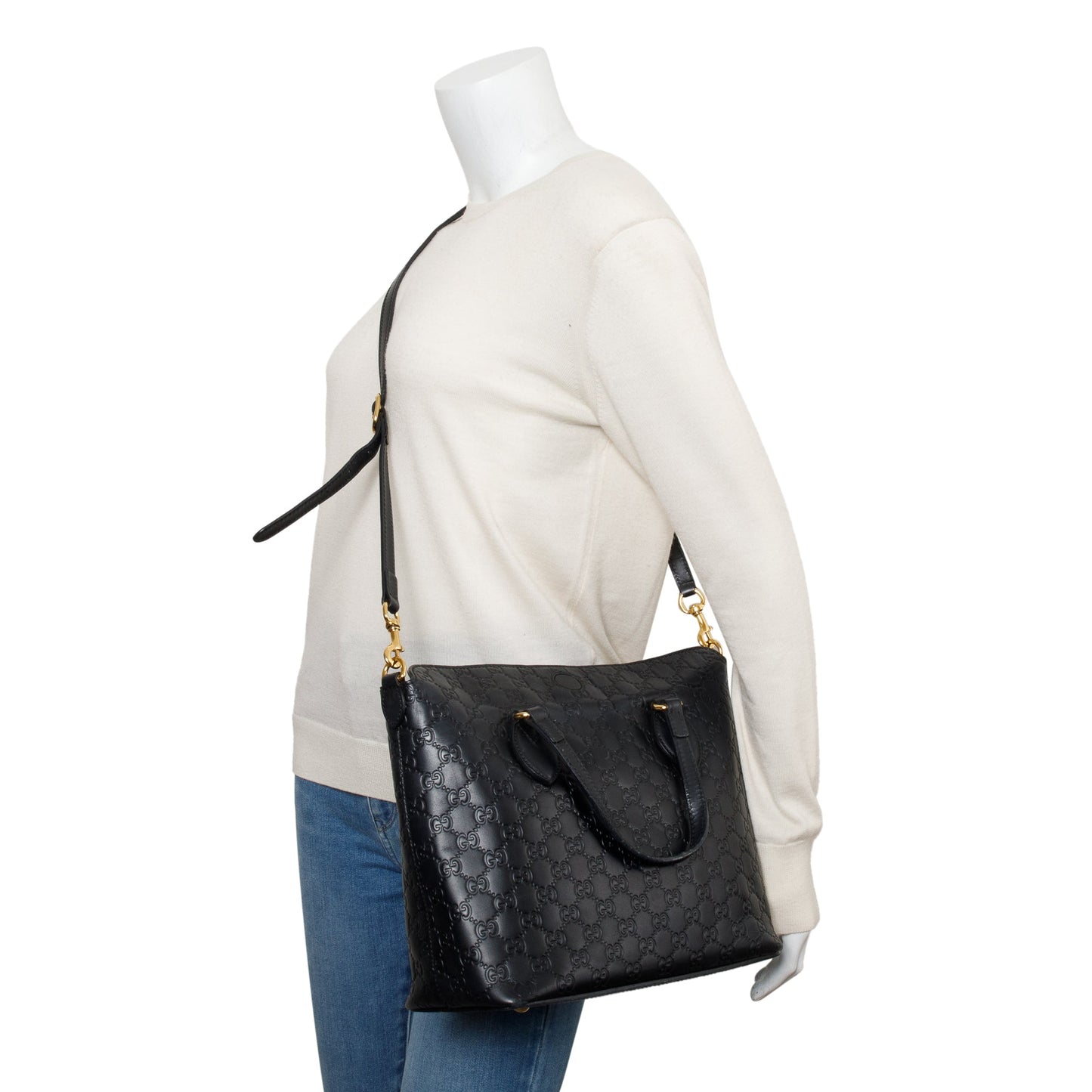 Gucci Black GG Signature Leather Linea A Foldover Tote