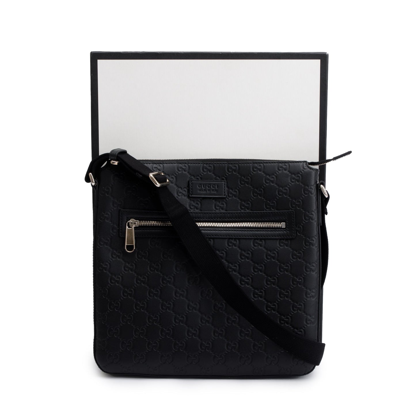 Gucci Black GG Signature Leather Medium Messenger Bag