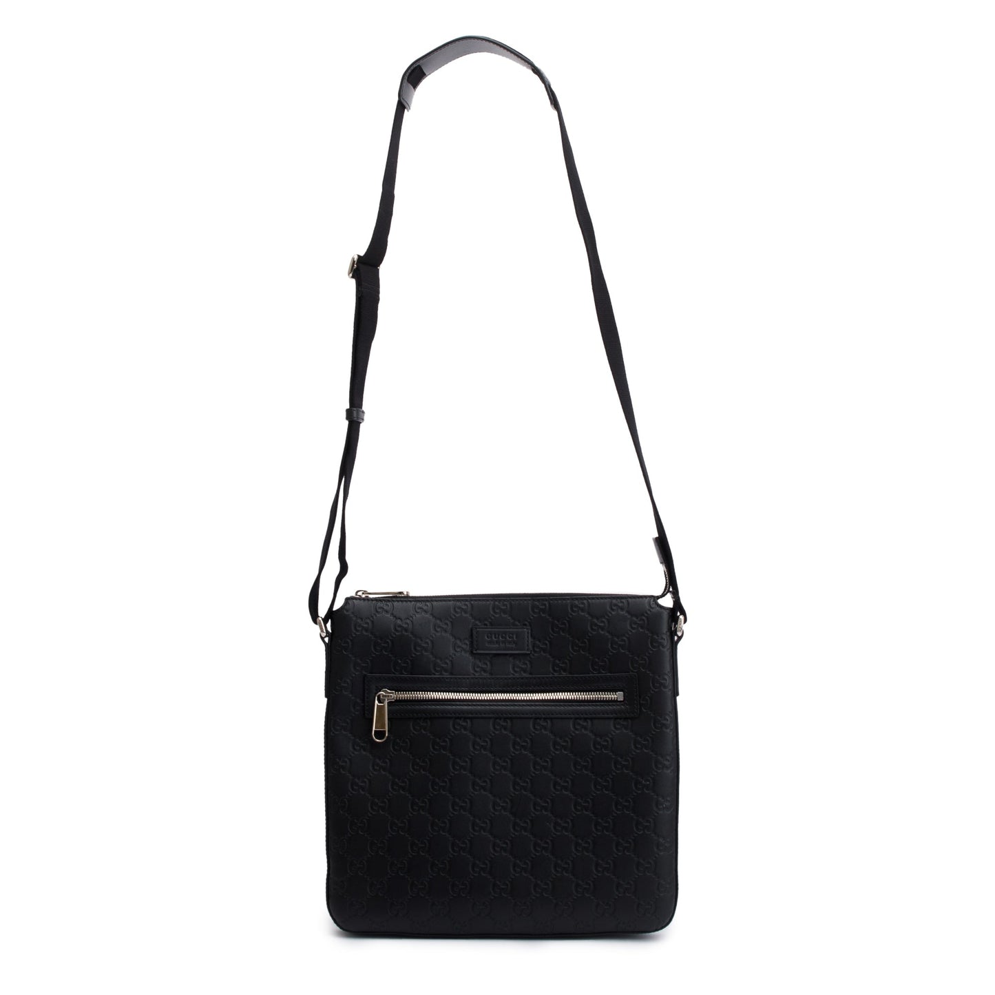 Gucci Black GG Signature Leather Medium Messenger Bag