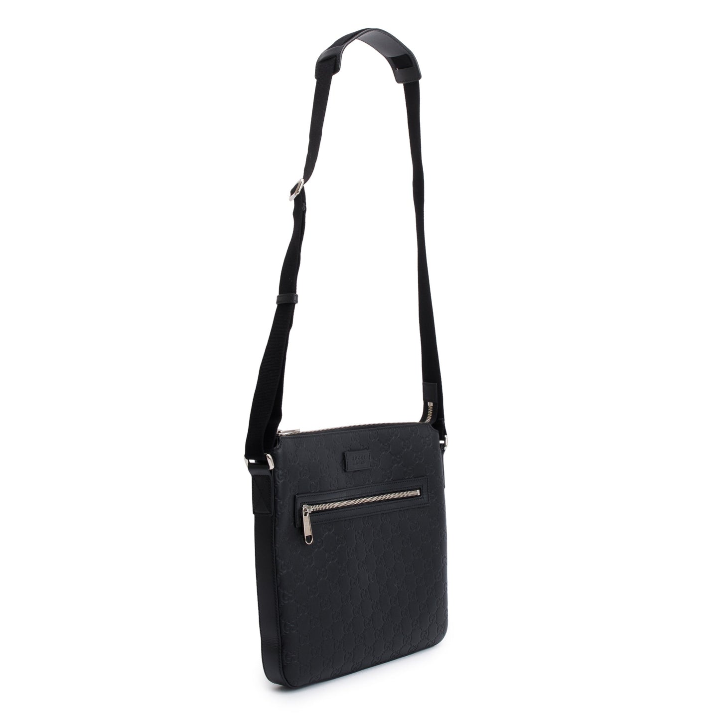 Gucci Black GG Signature Leather Medium Messenger Bag