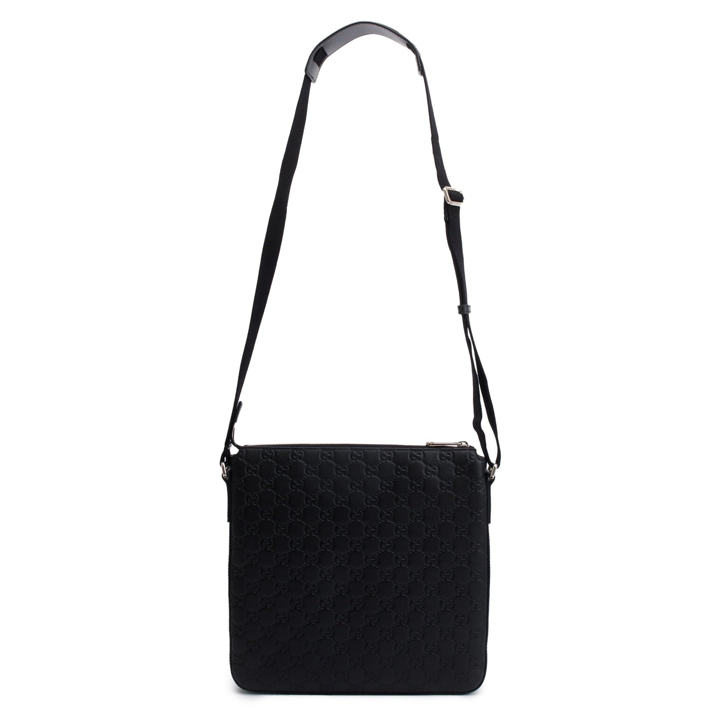 Gucci Black GG Signature Leather Medium Messenger Bag
