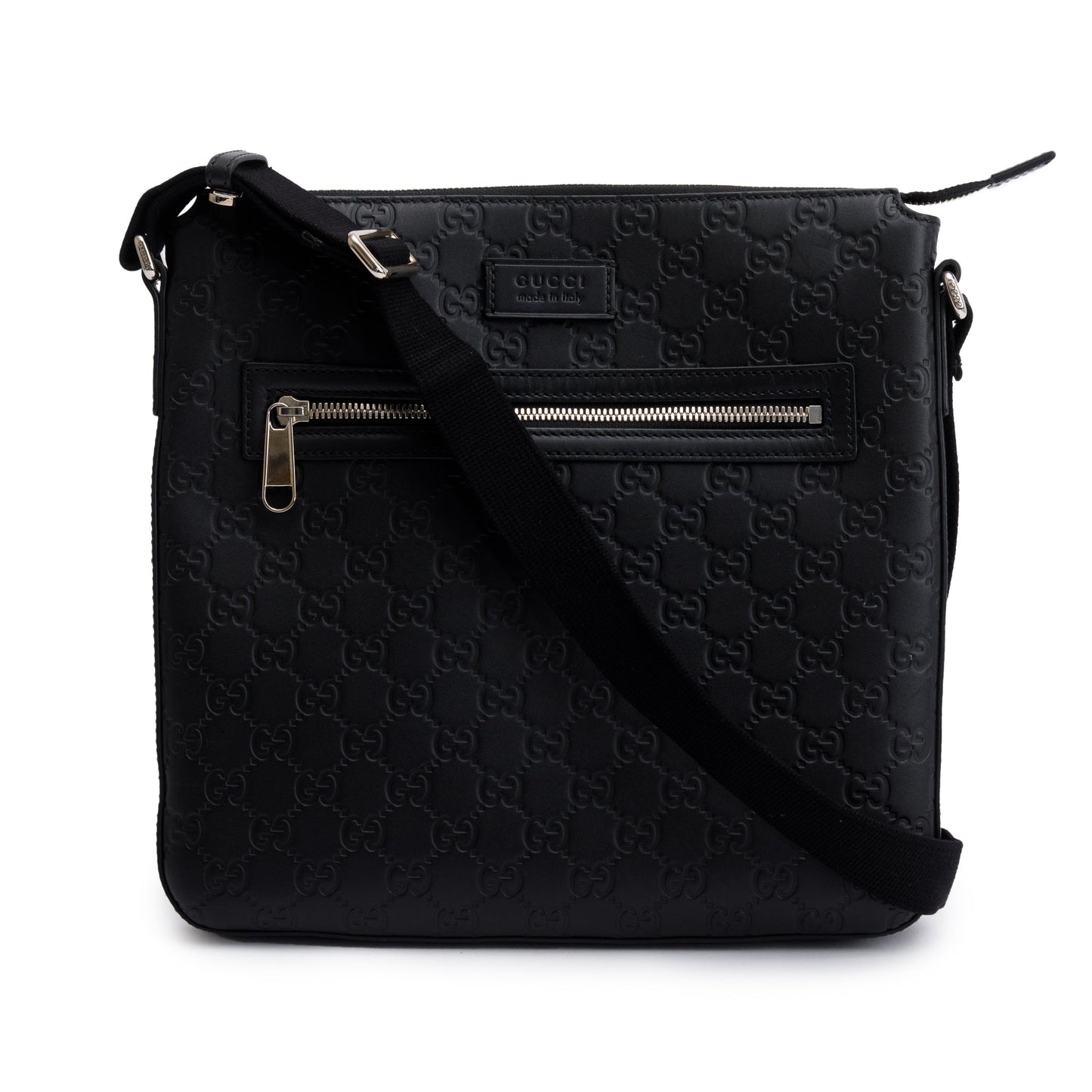 Gucci Black GG Signature Leather Medium Messenger Bag