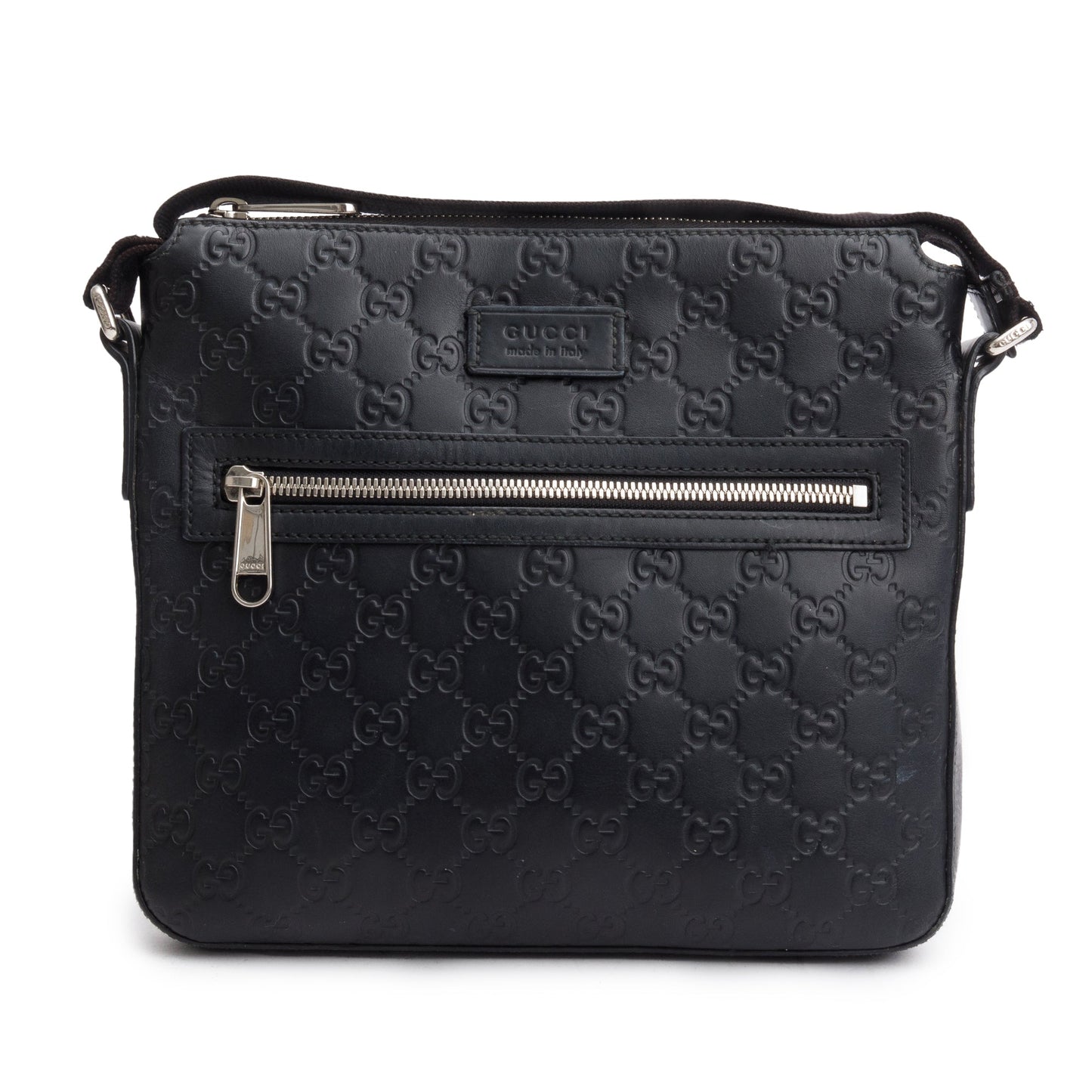 Gucci Black GG Signature Leather Small Messenger Bag