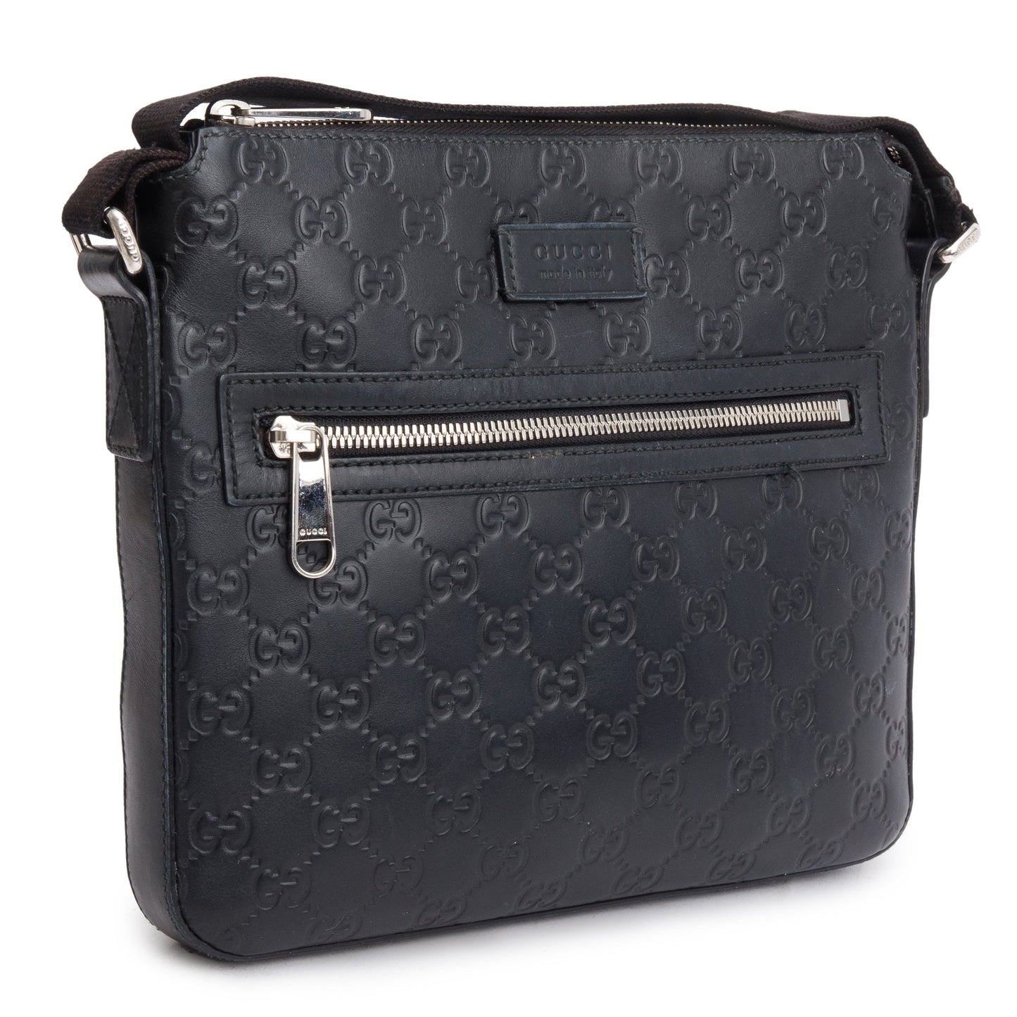 Gucci Black GG Signature Leather Small Messenger Bag