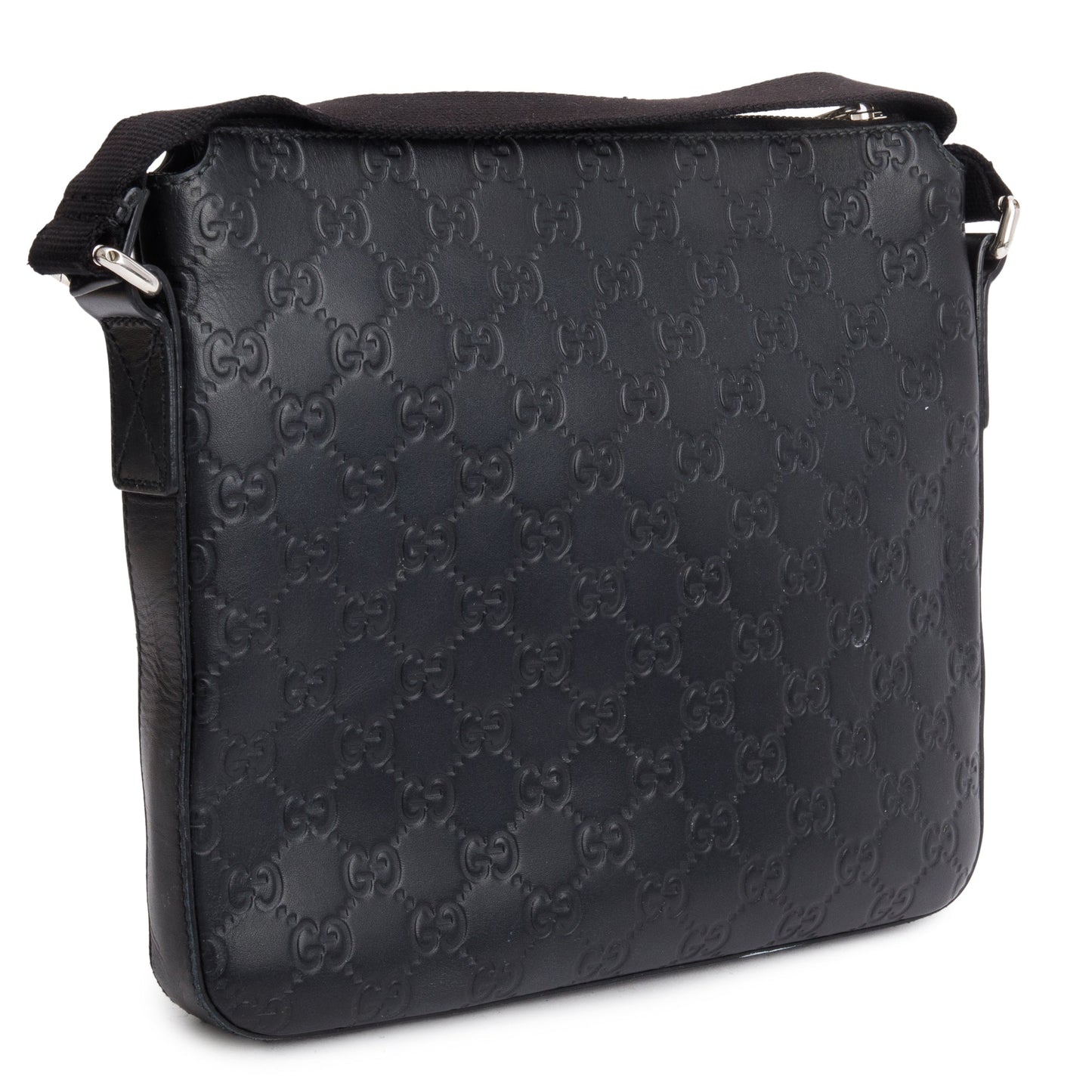 Gucci Black GG Signature Leather Small Messenger Bag