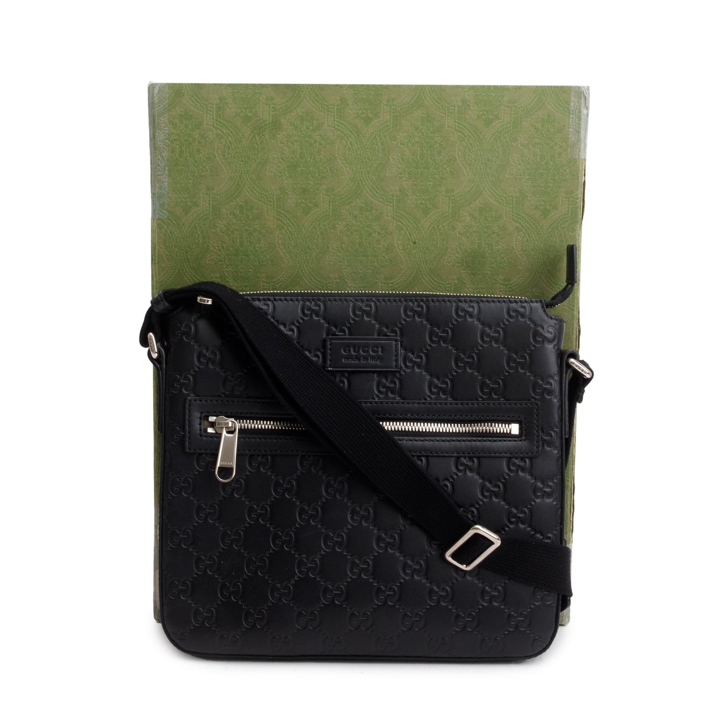Gucci Black GG Signature Leather Small Messenger Bag