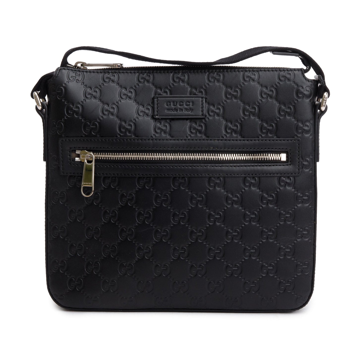 Gucci Black GG Signature Leather Small Messenger Bag