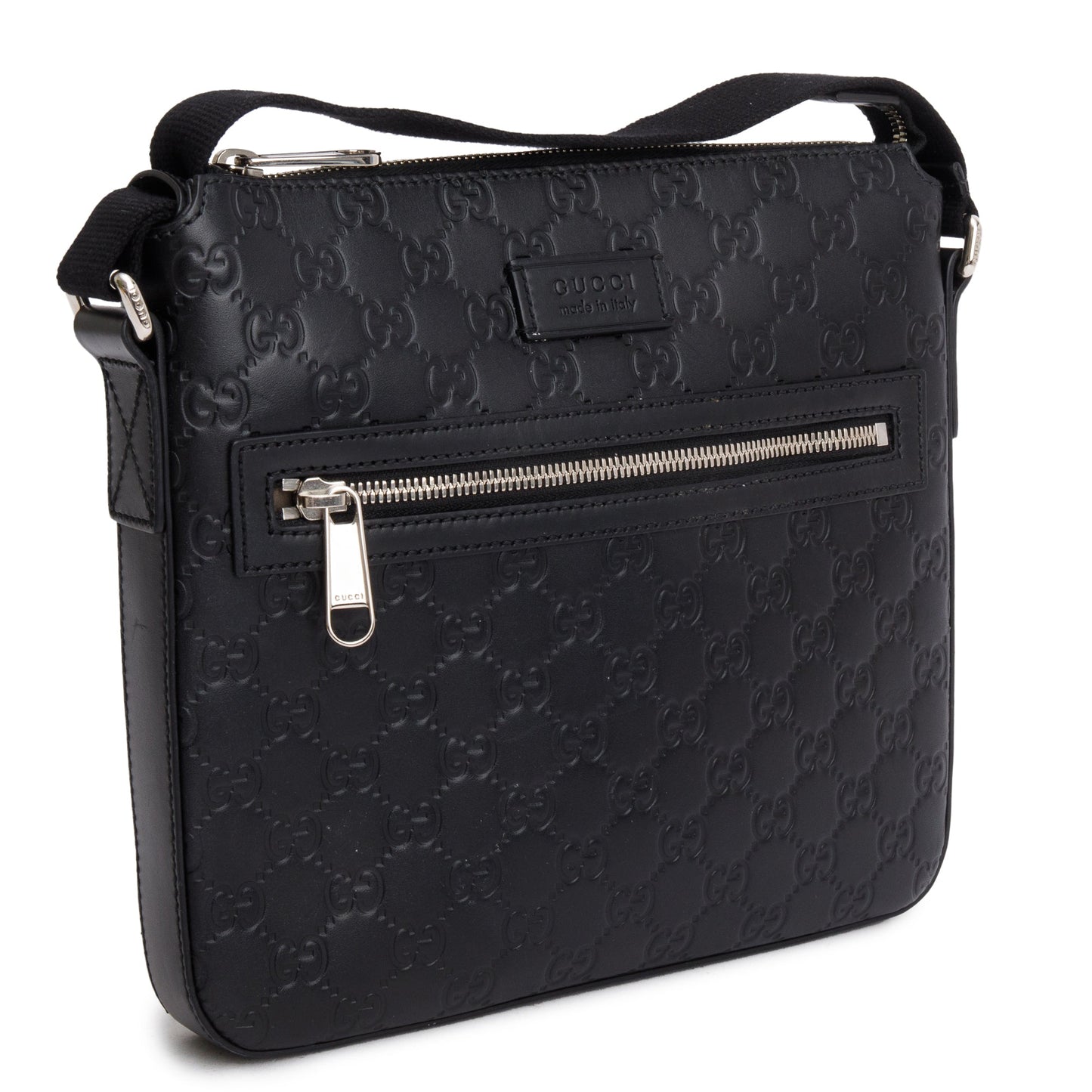 Gucci Black GG Signature Leather Small Messenger Bag