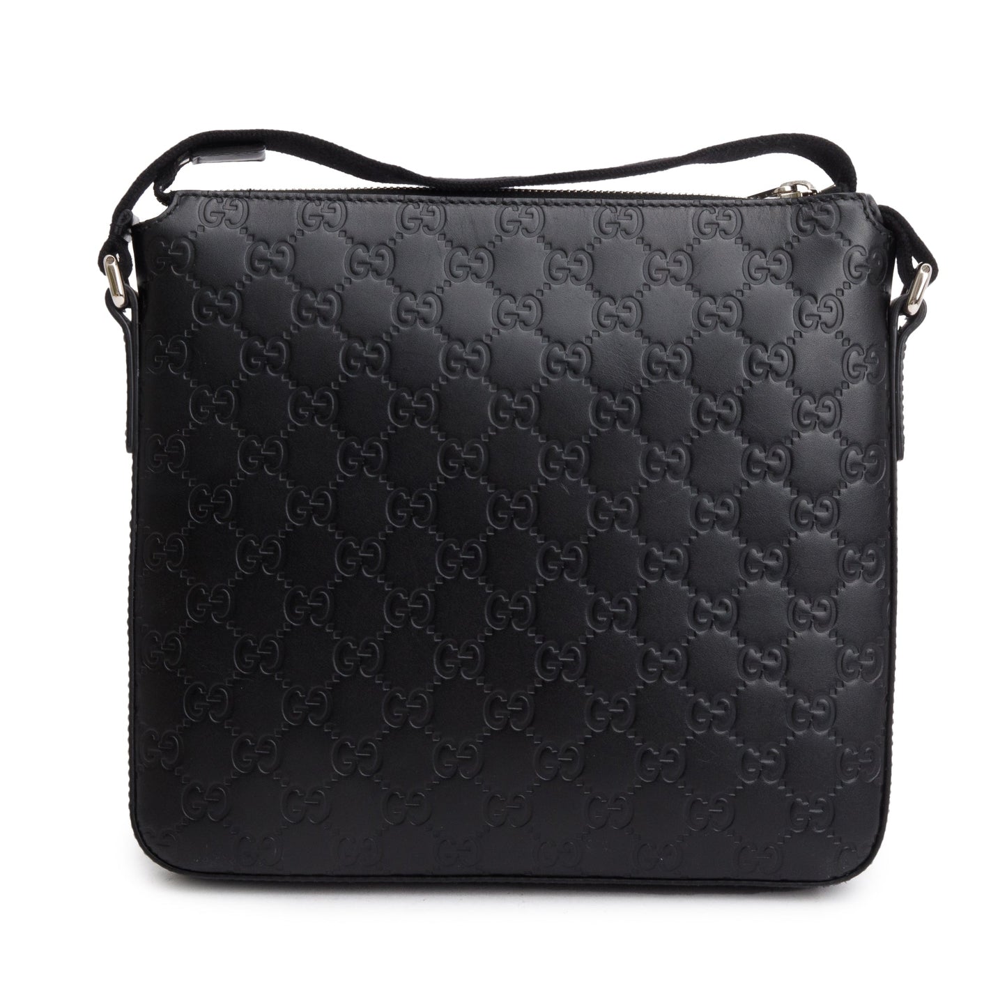 Gucci Black GG Signature Leather Small Messenger Bag