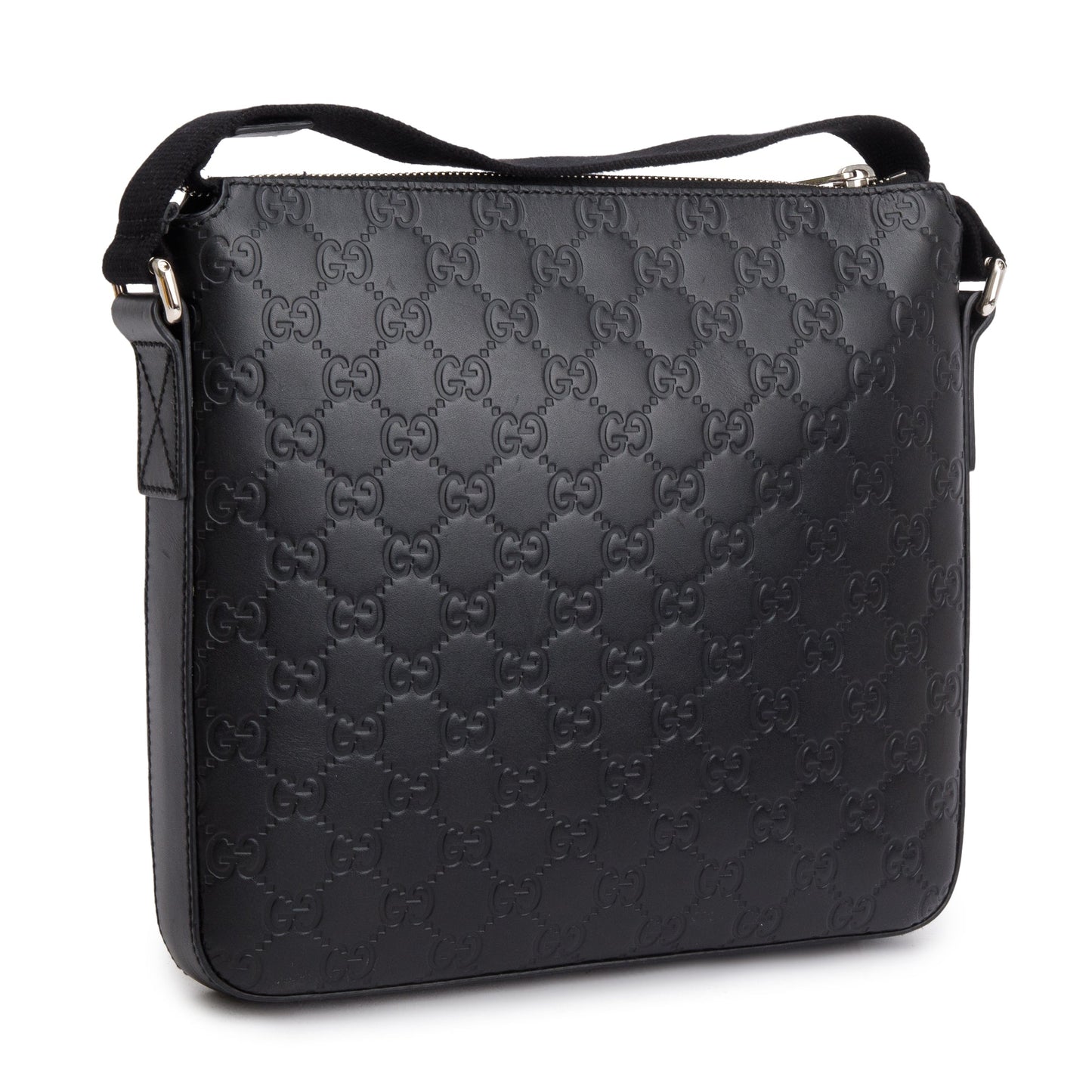Gucci Black GG Signature Leather Small Messenger Bag