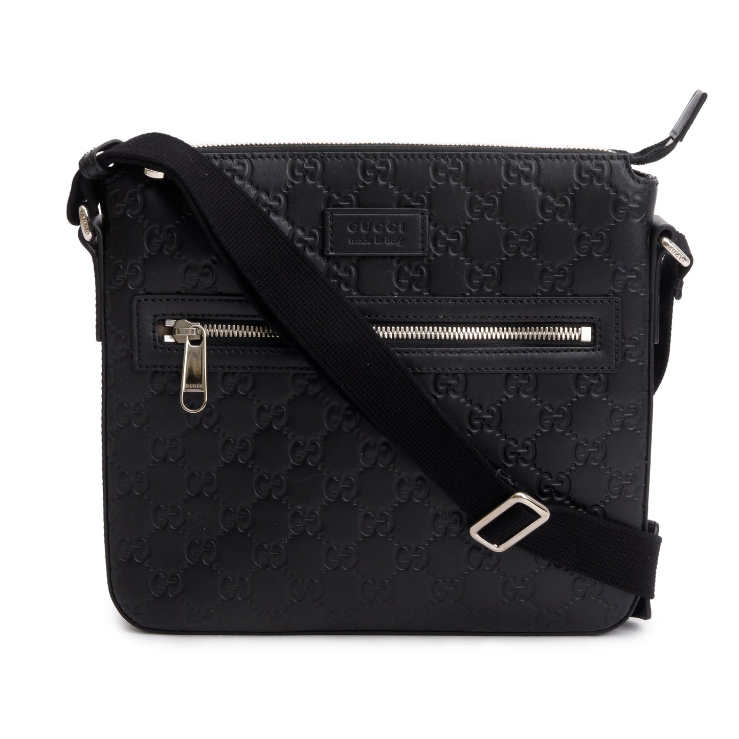 Gucci Black GG Signature Leather Small Messenger Bag