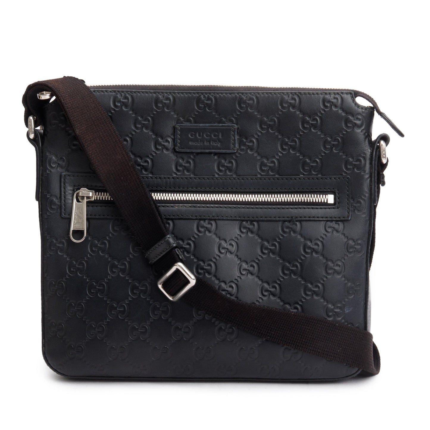 Gucci Black GG Signature Leather Small Messenger Bag