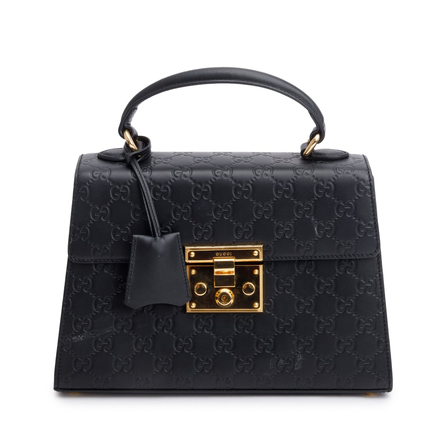 Gucci Black GG Signature Leather Small Padlock Top Bag