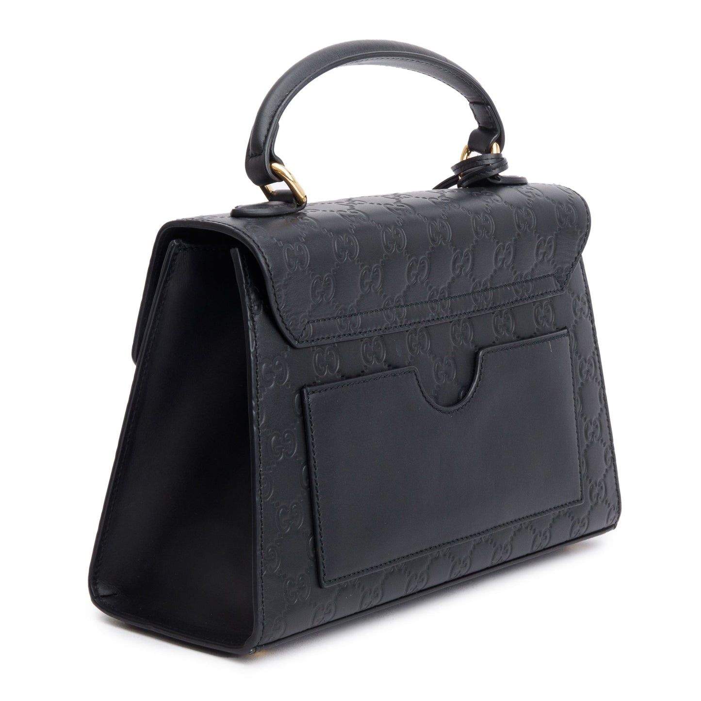 Gucci Black GG Signature Leather Small Padlock Top Bag