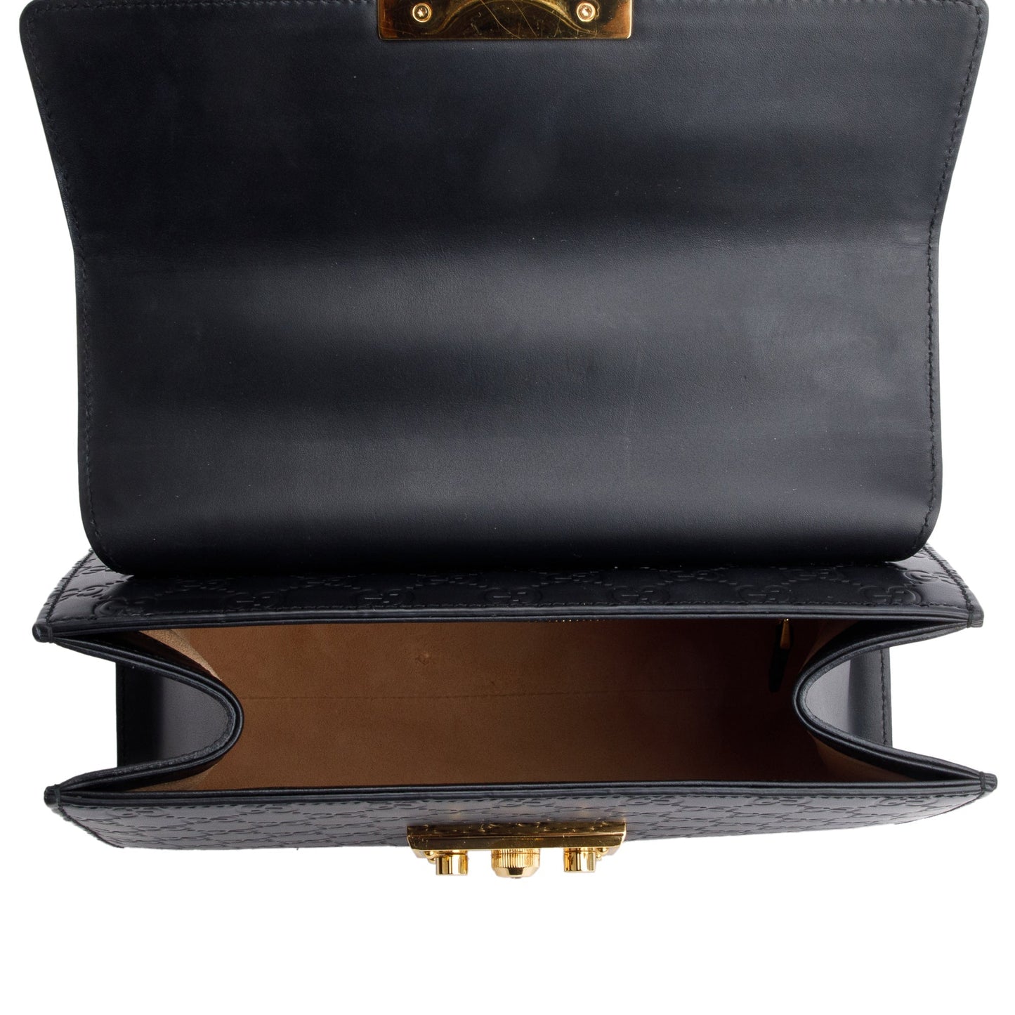 Gucci Black GG Signature Leather Small Padlock Top Bag
