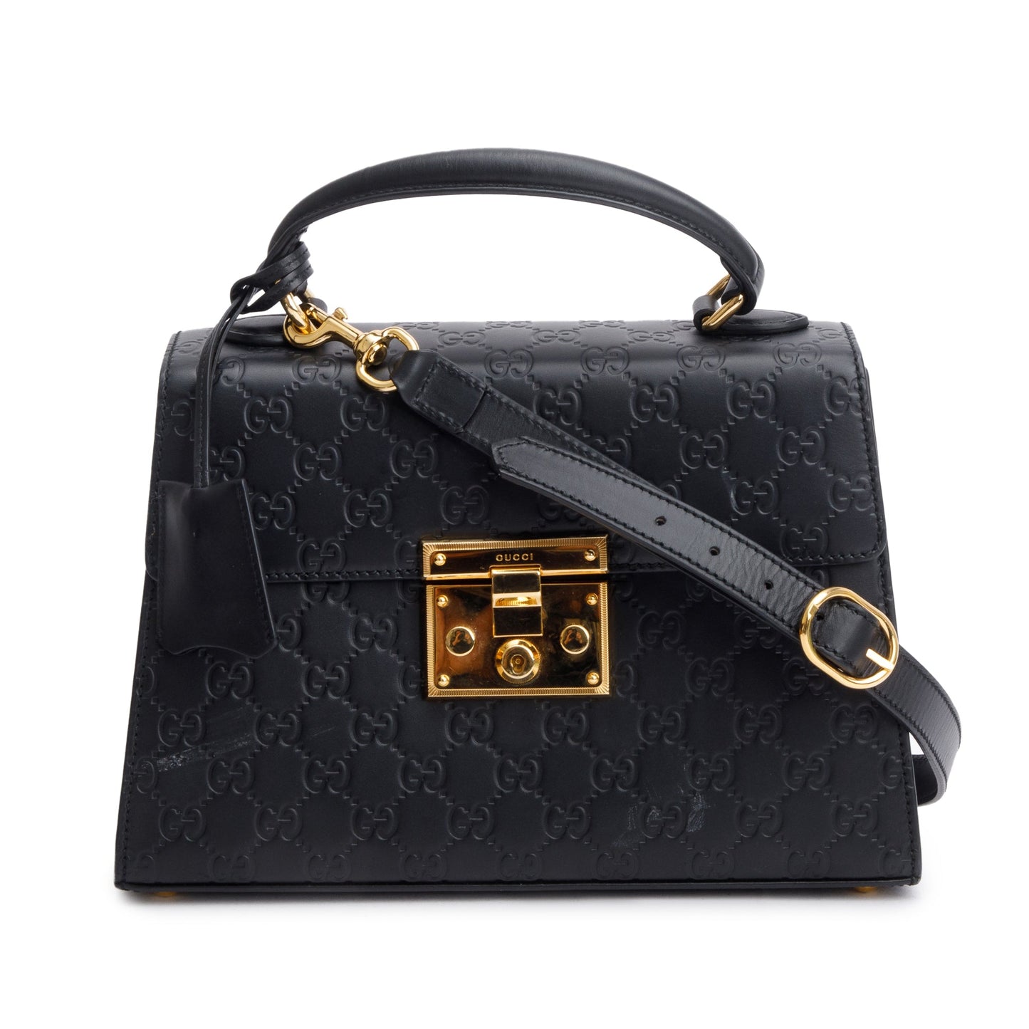 Gucci Black GG Signature Leather Small Padlock Top Bag