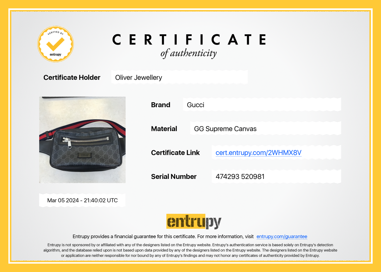 Gucci Black GG Supreme Belt Bag
