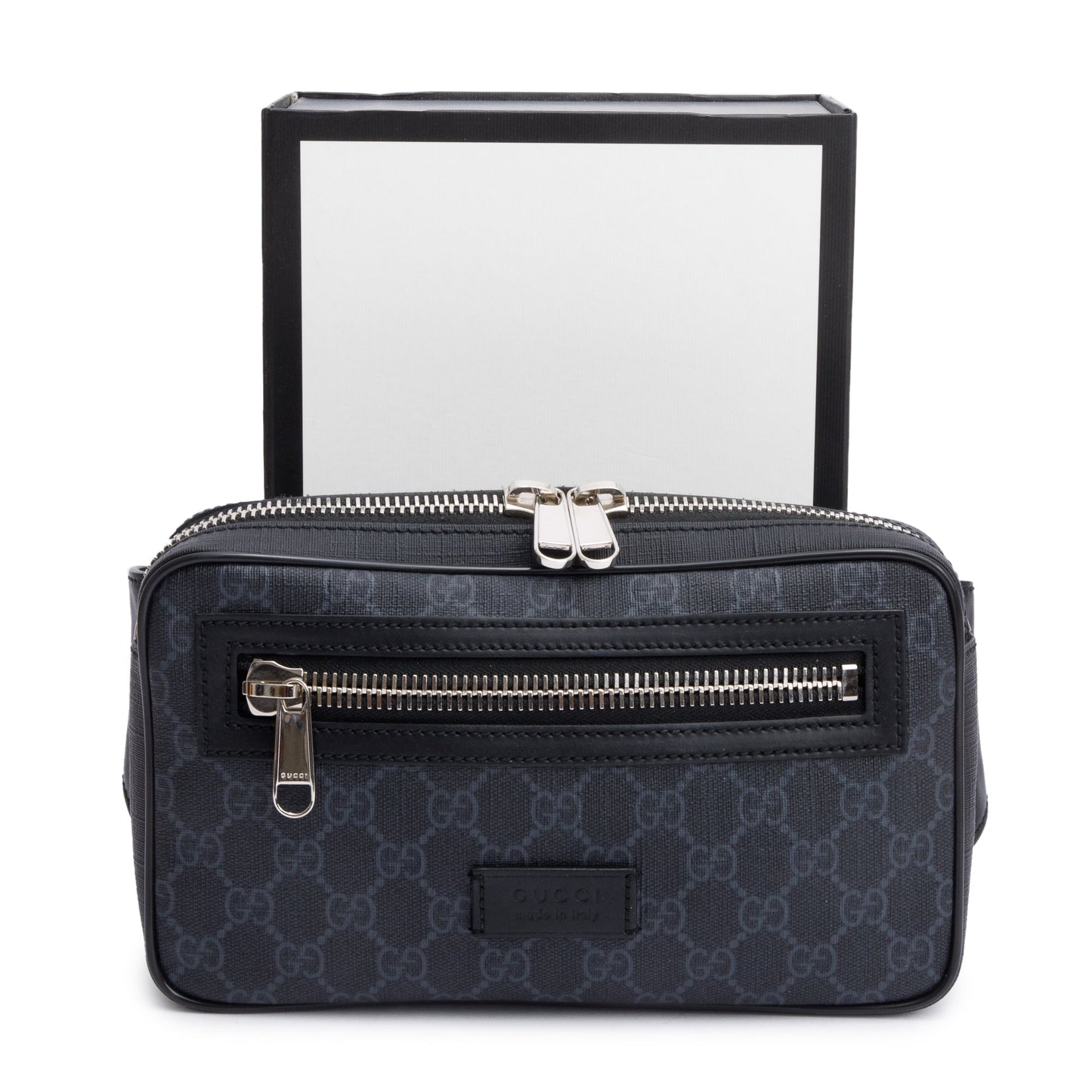 Gucci Black GG Supreme Belt Bag with Zip Pocket