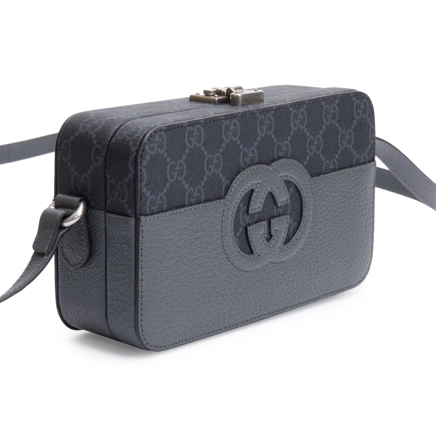 Gucci Black GG Supreme Grey Dollar Textured Leather Mini New Basket Crossbody Bag