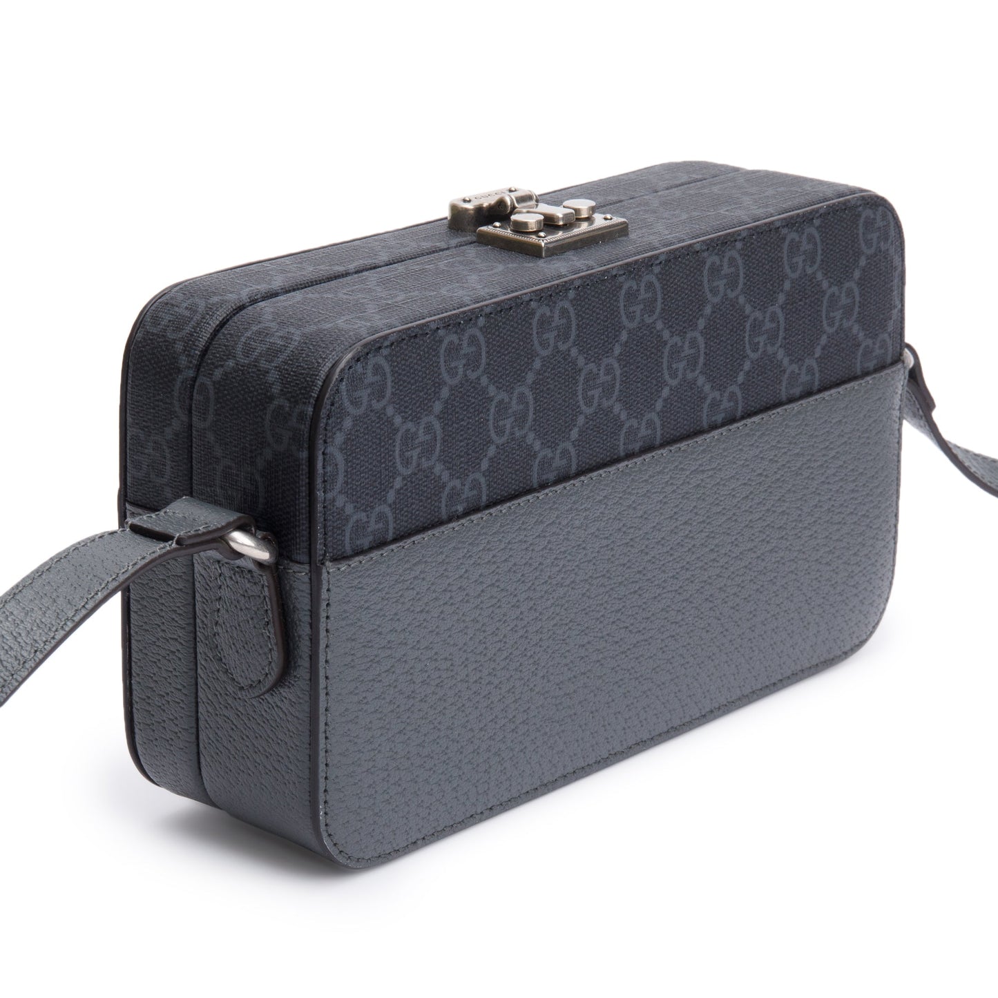 Gucci Black GG Supreme Grey Dollar Textured Leather Mini New Basket Crossbody Bag