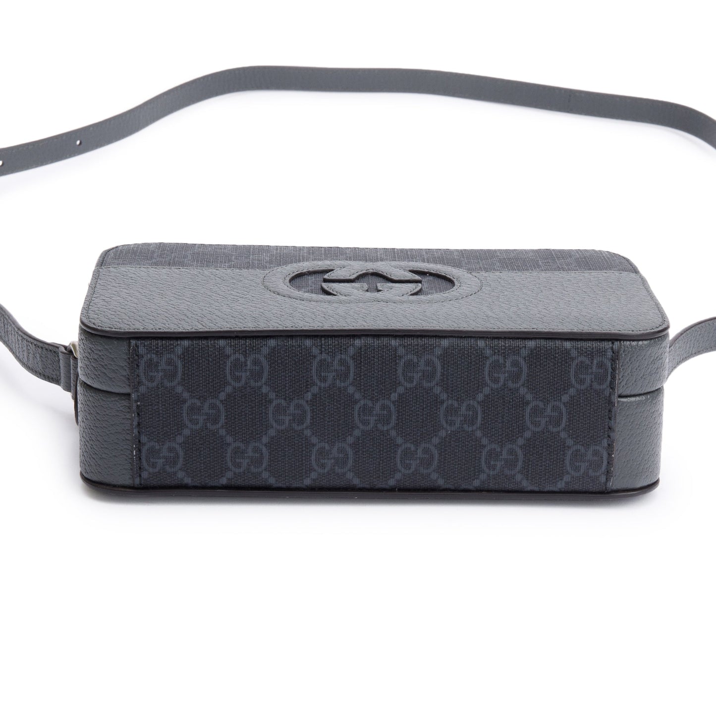 Gucci Black GG Supreme Grey Dollar Textured Leather Mini New Basket Crossbody Bag