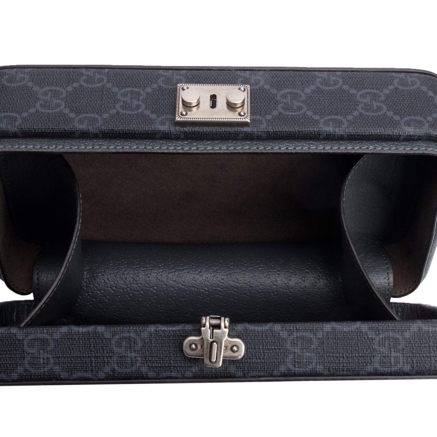 Gucci Black GG Supreme Grey Dollar Textured Leather Mini New Basket Crossbody Bag