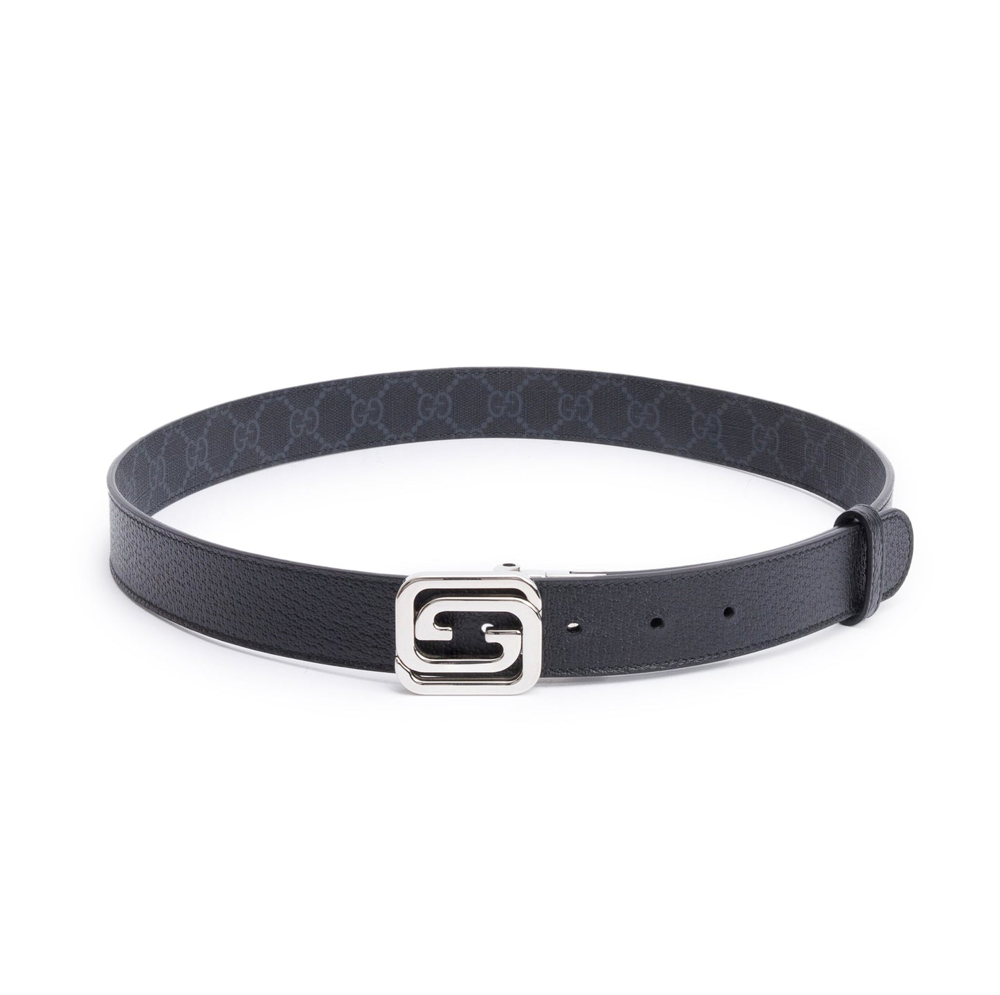 Gucci Black GG Supreme Leather Reversible Belt with Square Interlocking G Buckle, 90 36