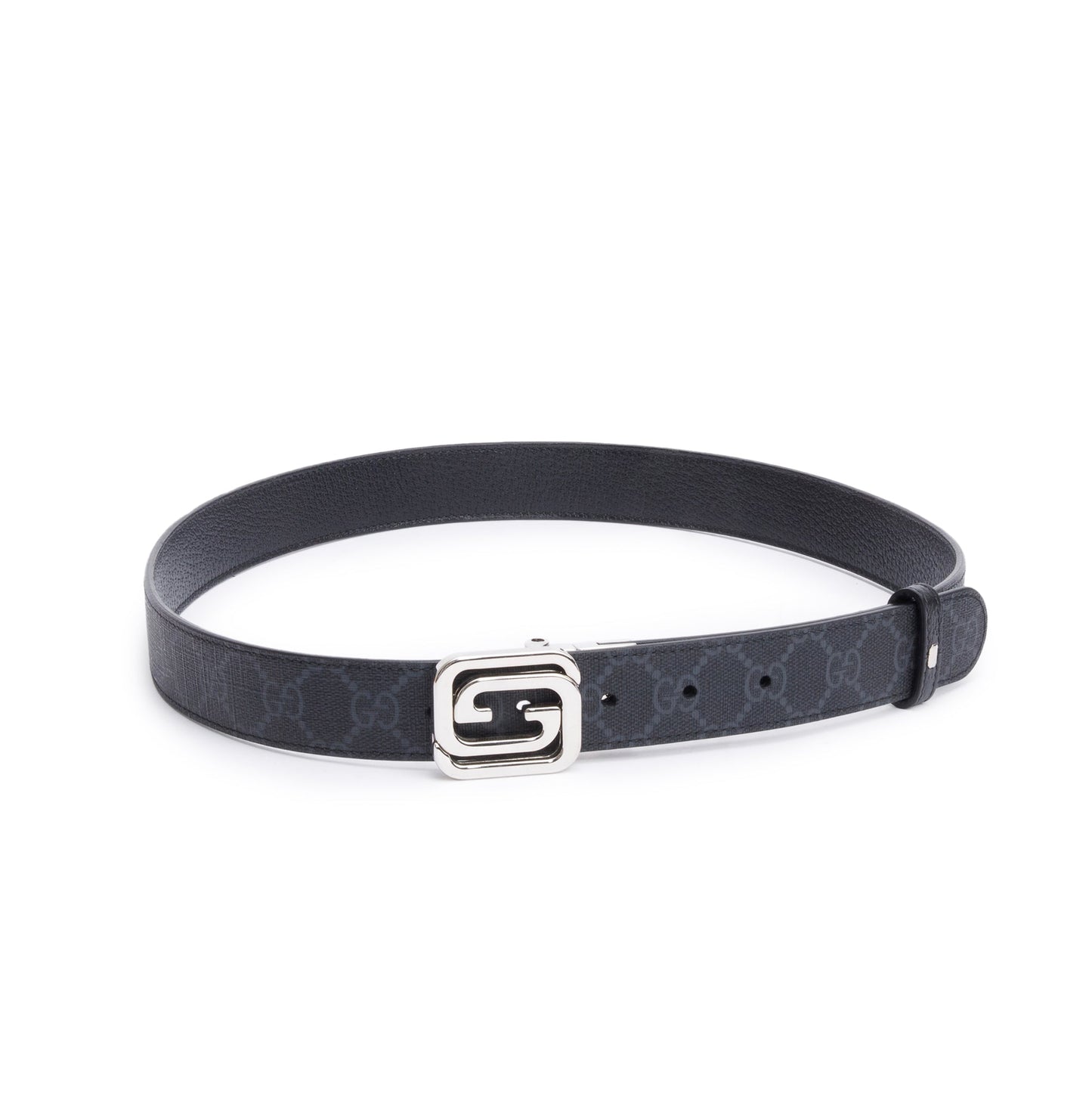 Gucci Black GG Supreme Leather Reversible Belt with Square Interlocking G Buckle, 90 36