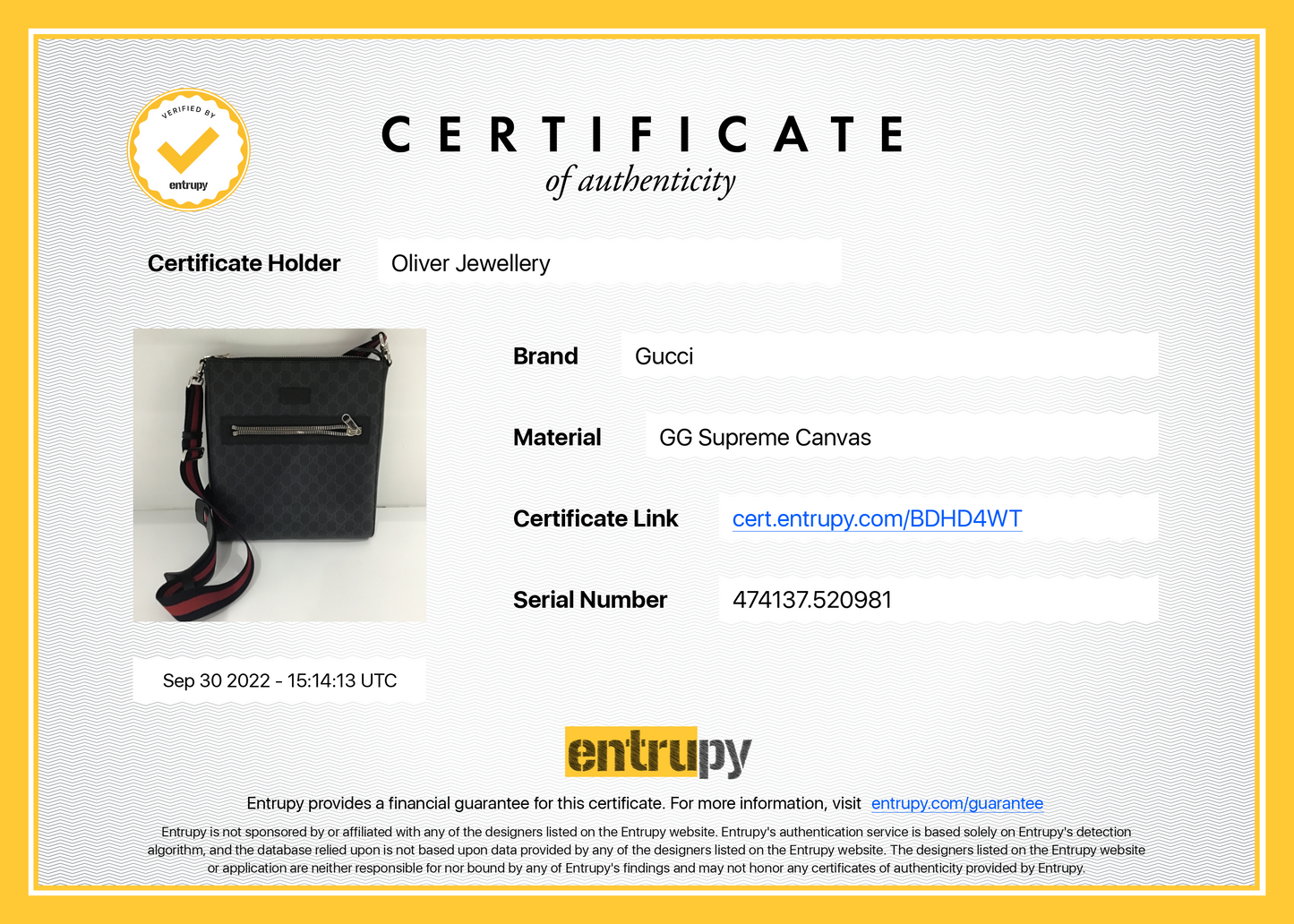 Gucci Black GG Supreme Messenger Bag