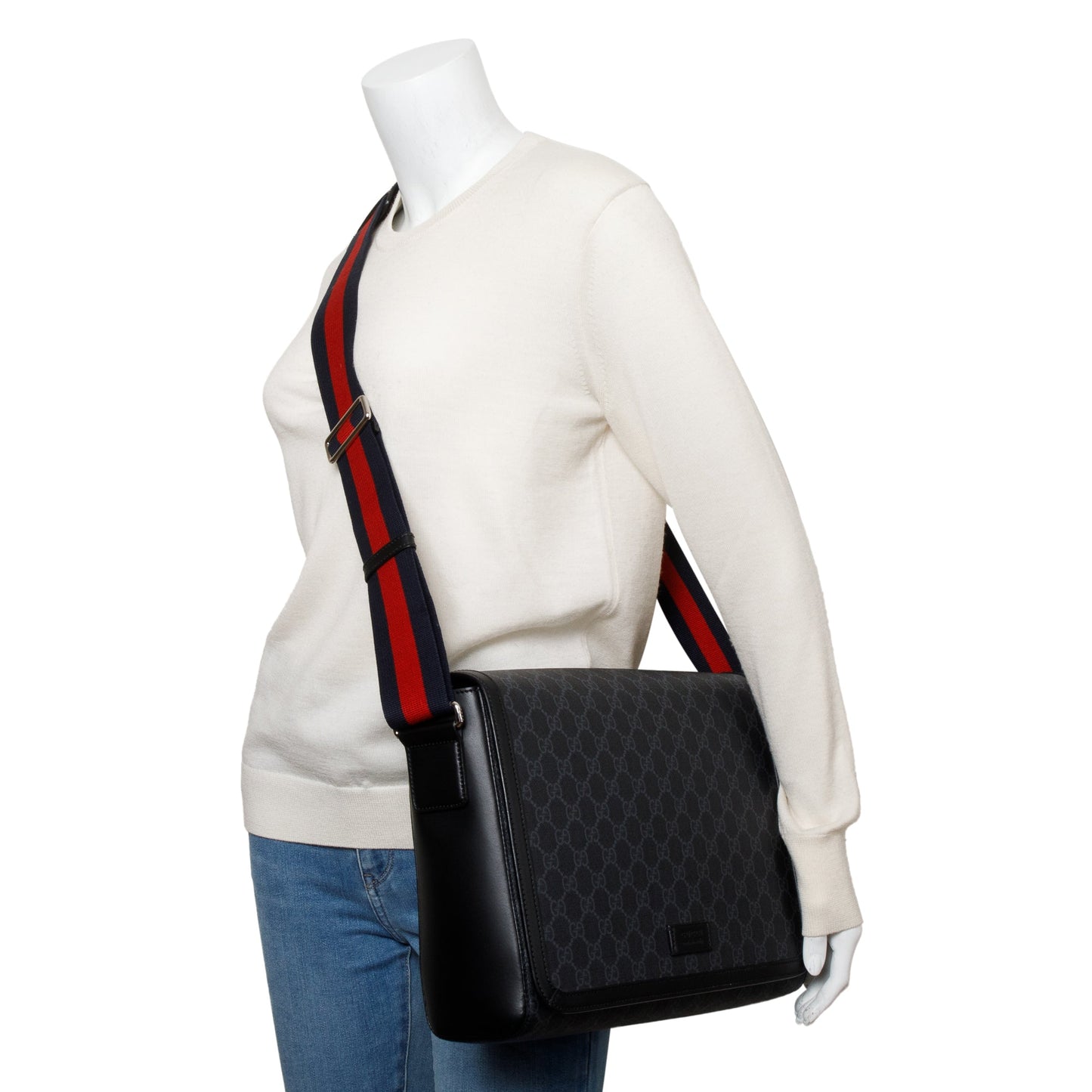 Gucci Black GG Supreme Messenger Flap Bag