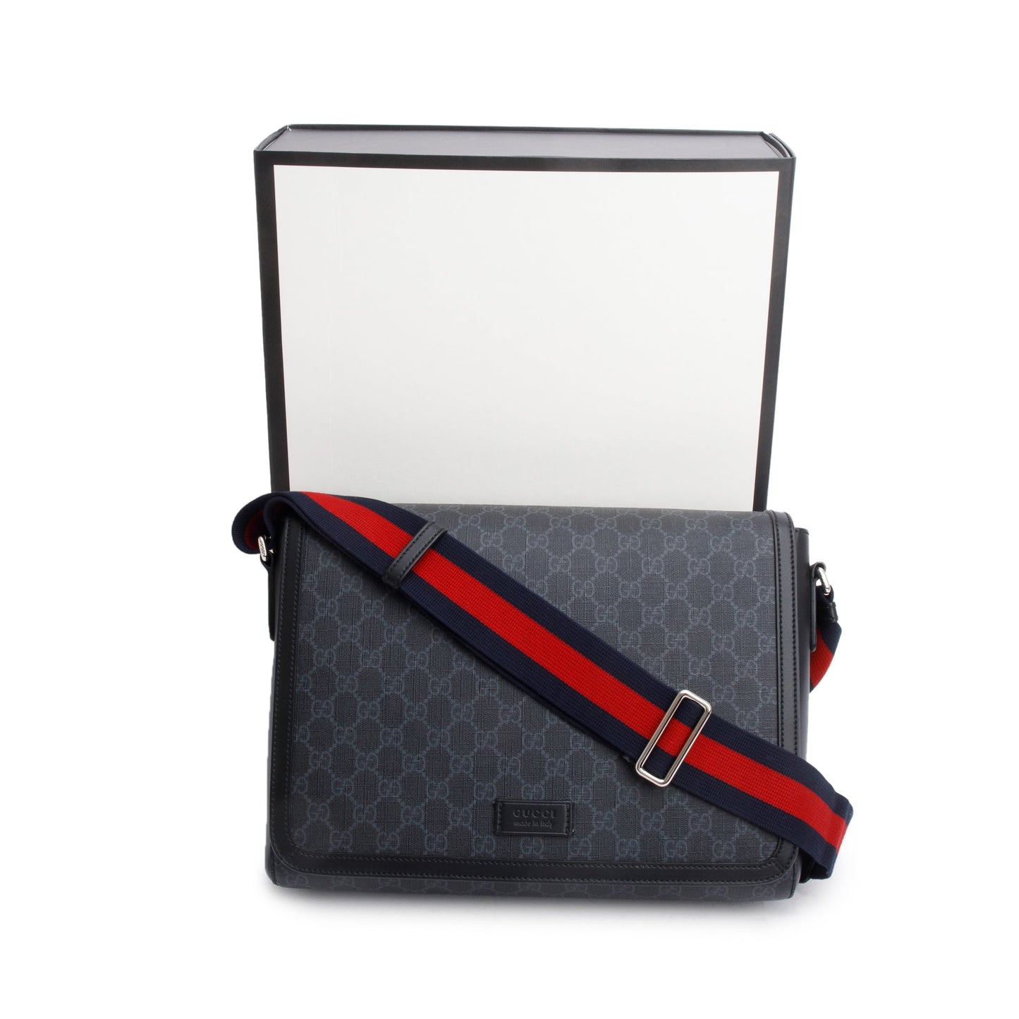 Gucci Black GG Supreme Messenger Flap Bag