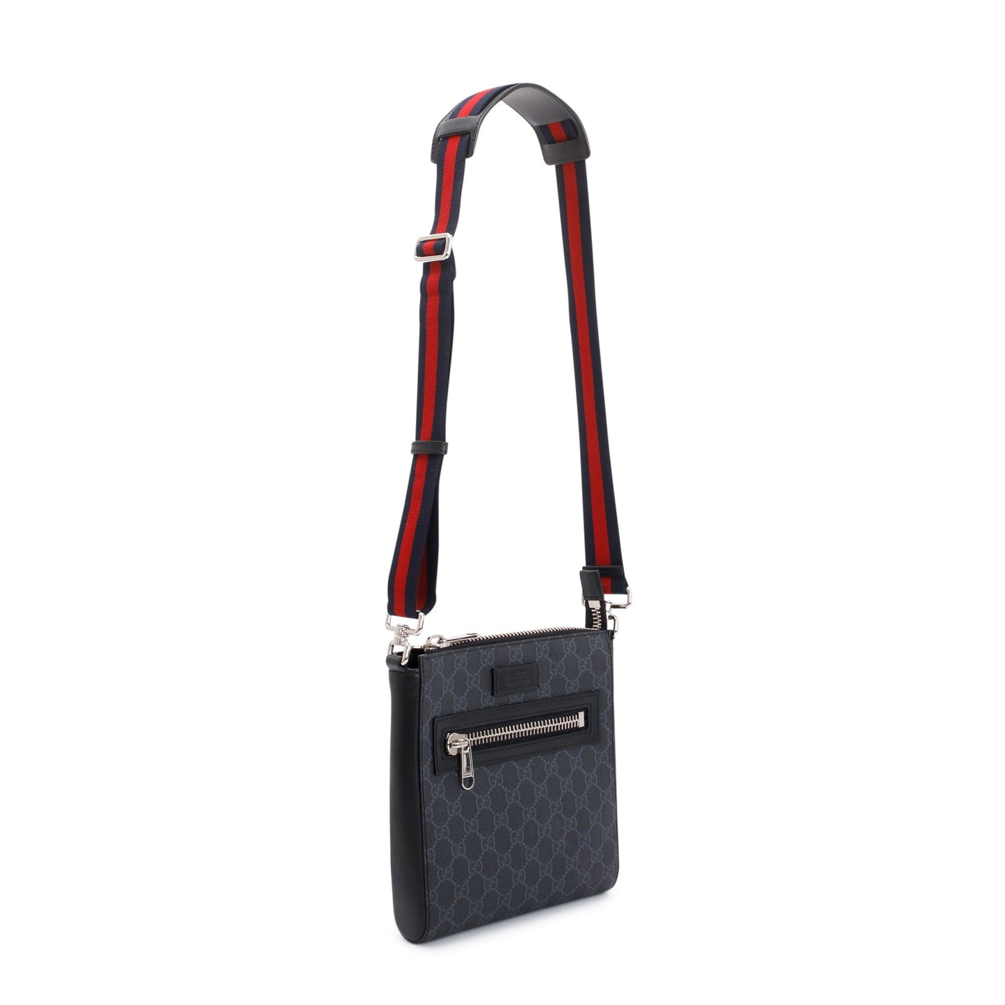 Gucci Black GG Supreme Monogram Web Flat Small Messenger Bag