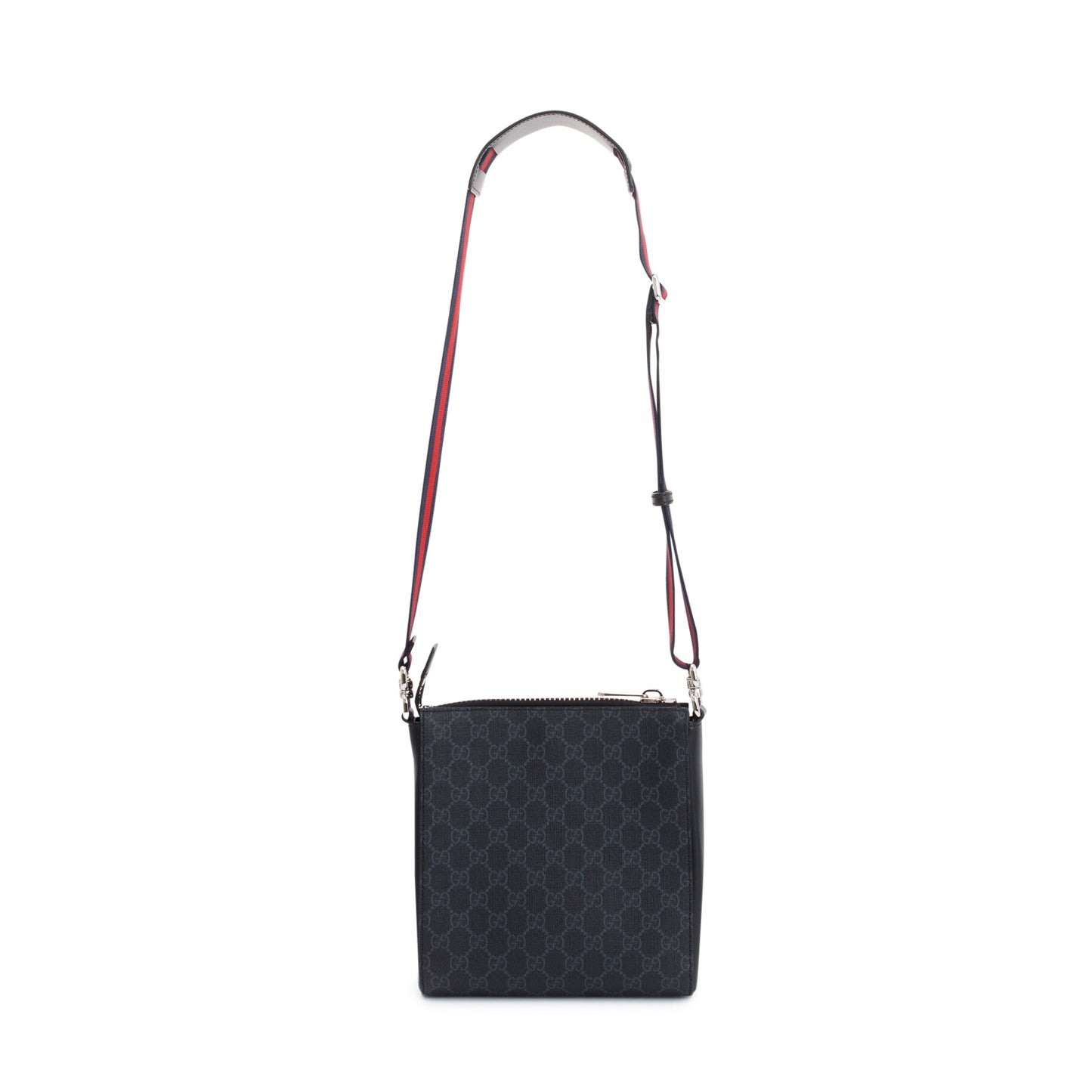 Gucci Black GG Supreme Monogram Web Flat Small Messenger Bag