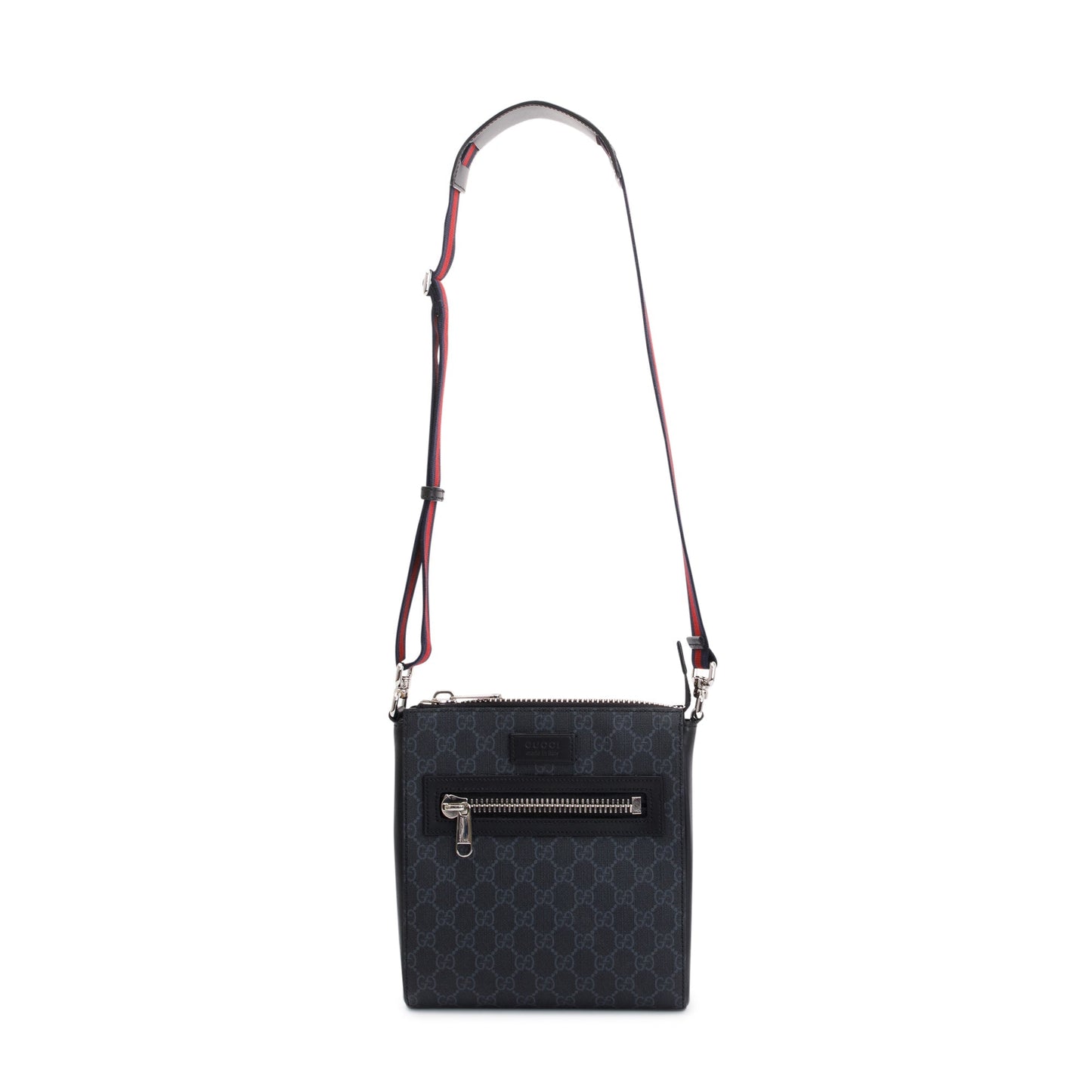 Gucci Black GG Supreme Monogram Web Flat Small Messenger Bag