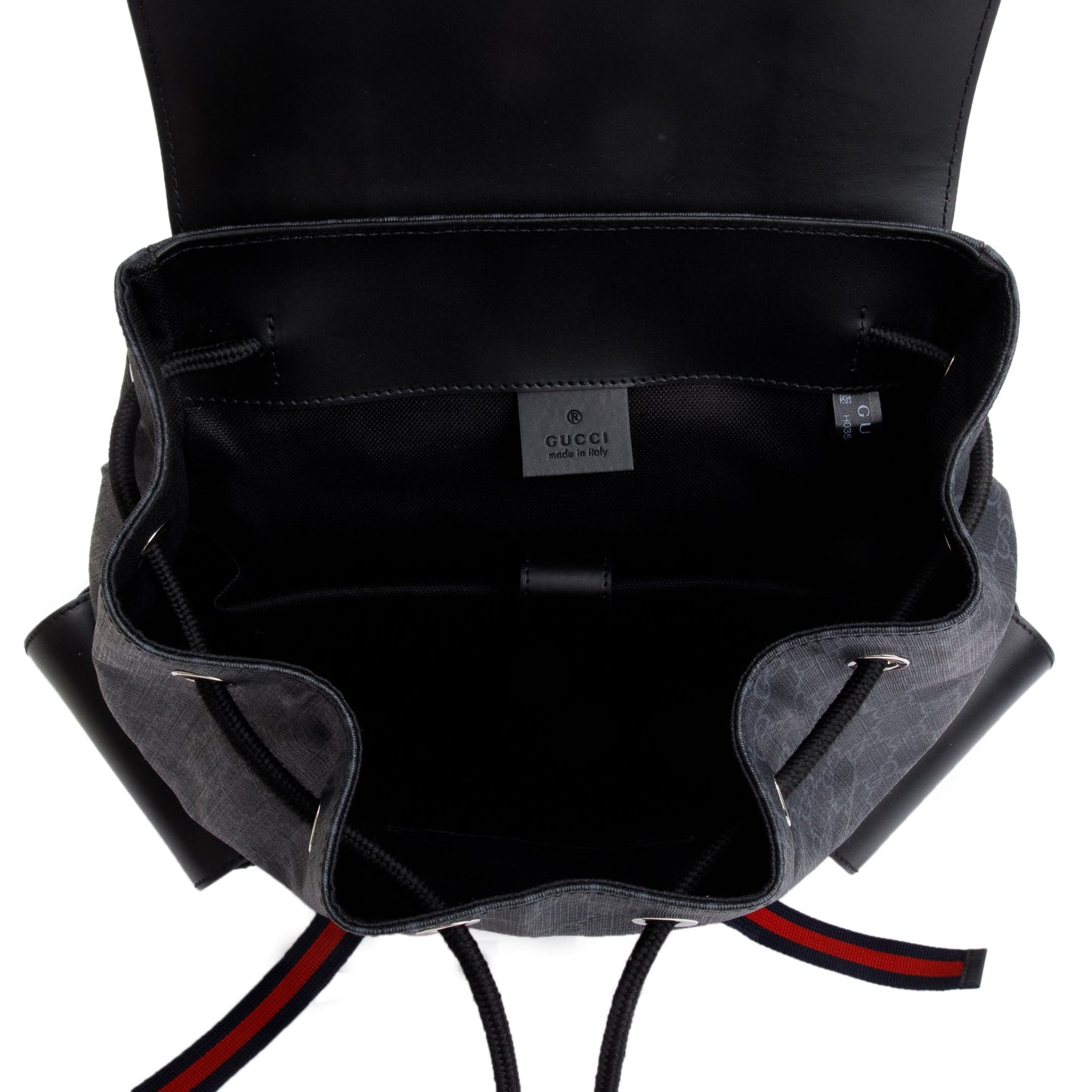 Gucci Black GG Supreme Soft Double Buckle Backpack