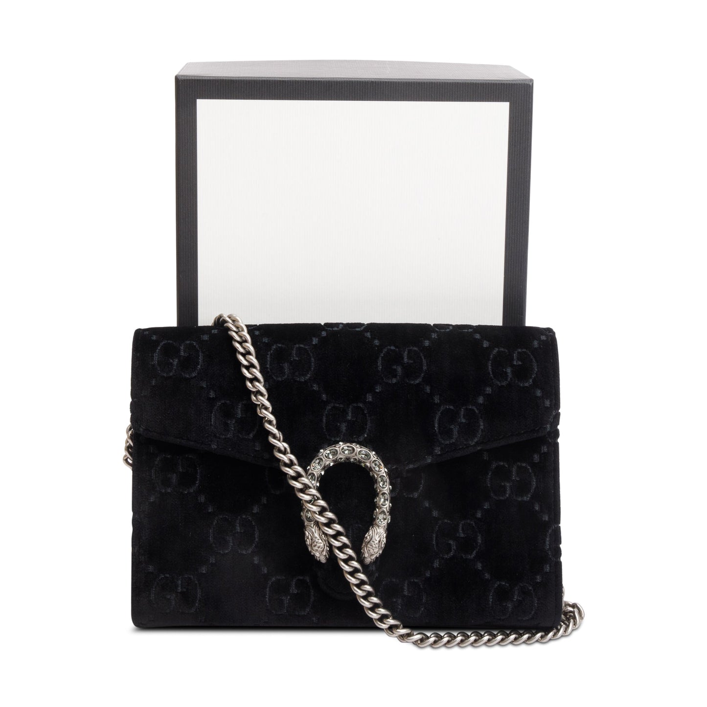 Gucci Black GG Velvet Mini Dionysus Wallet on Chain
