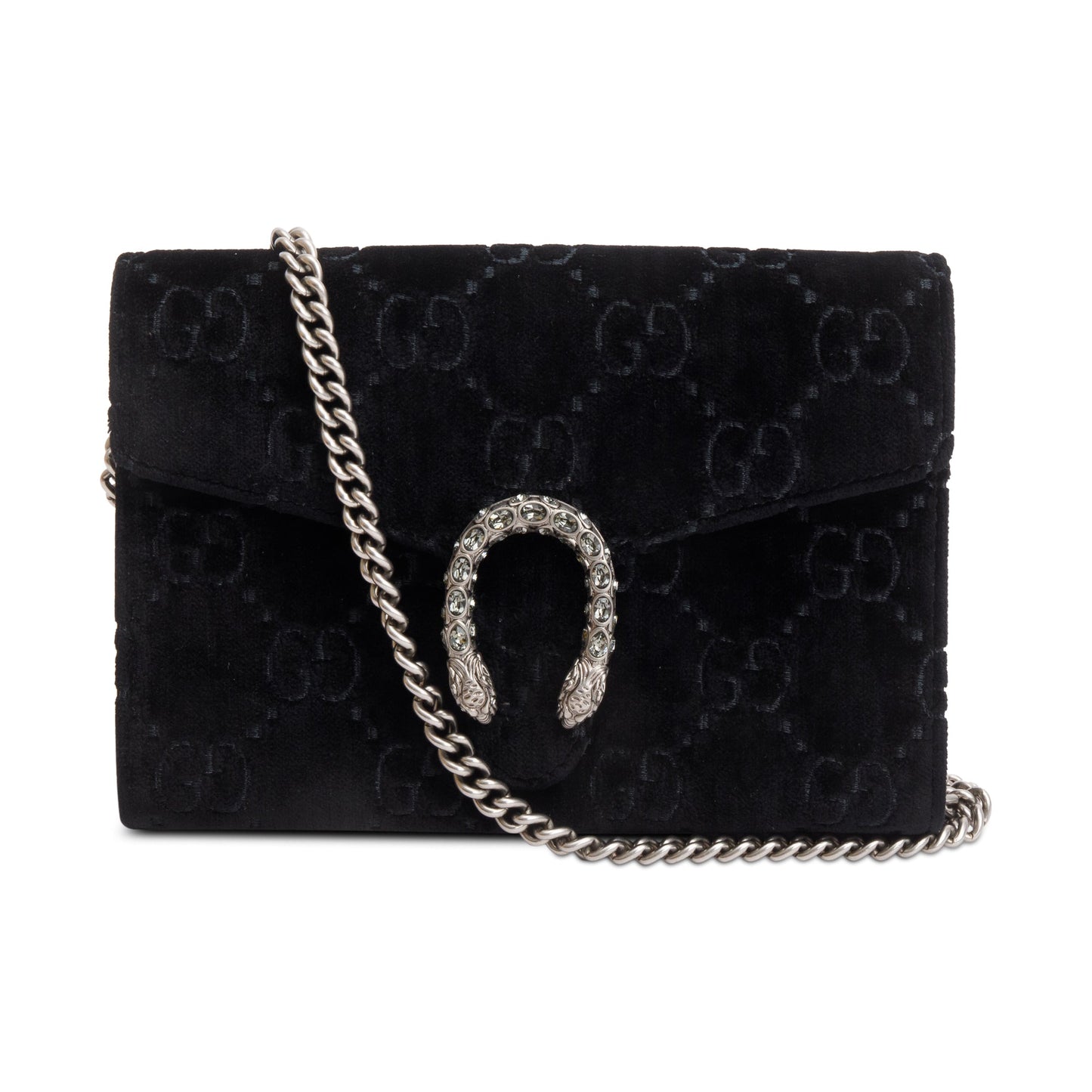 Gucci Black GG Velvet Mini Dionysus Wallet on Chain