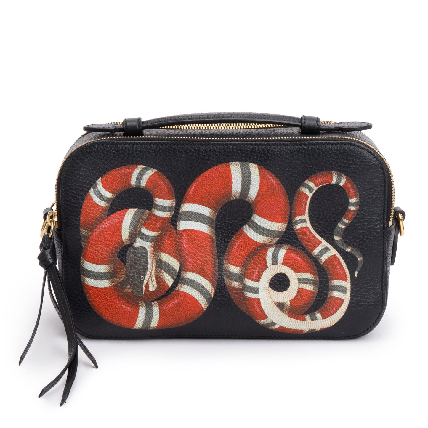 Gucci Black Grained Calfskin Leather Sylvie Web Kingsnake Small Camera Bag