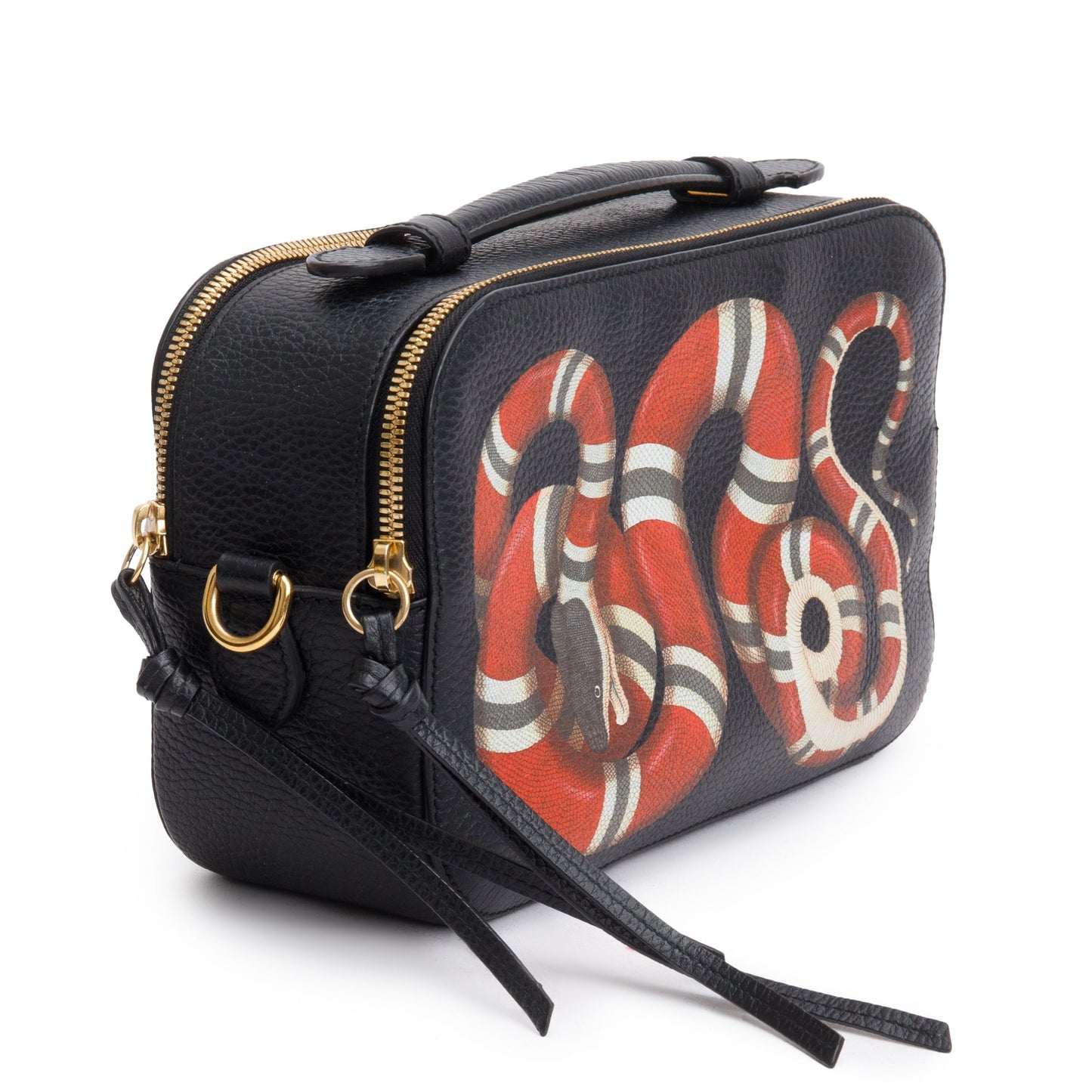 Gucci Black Grained Calfskin Leather Sylvie Web Kingsnake Small Camera Bag