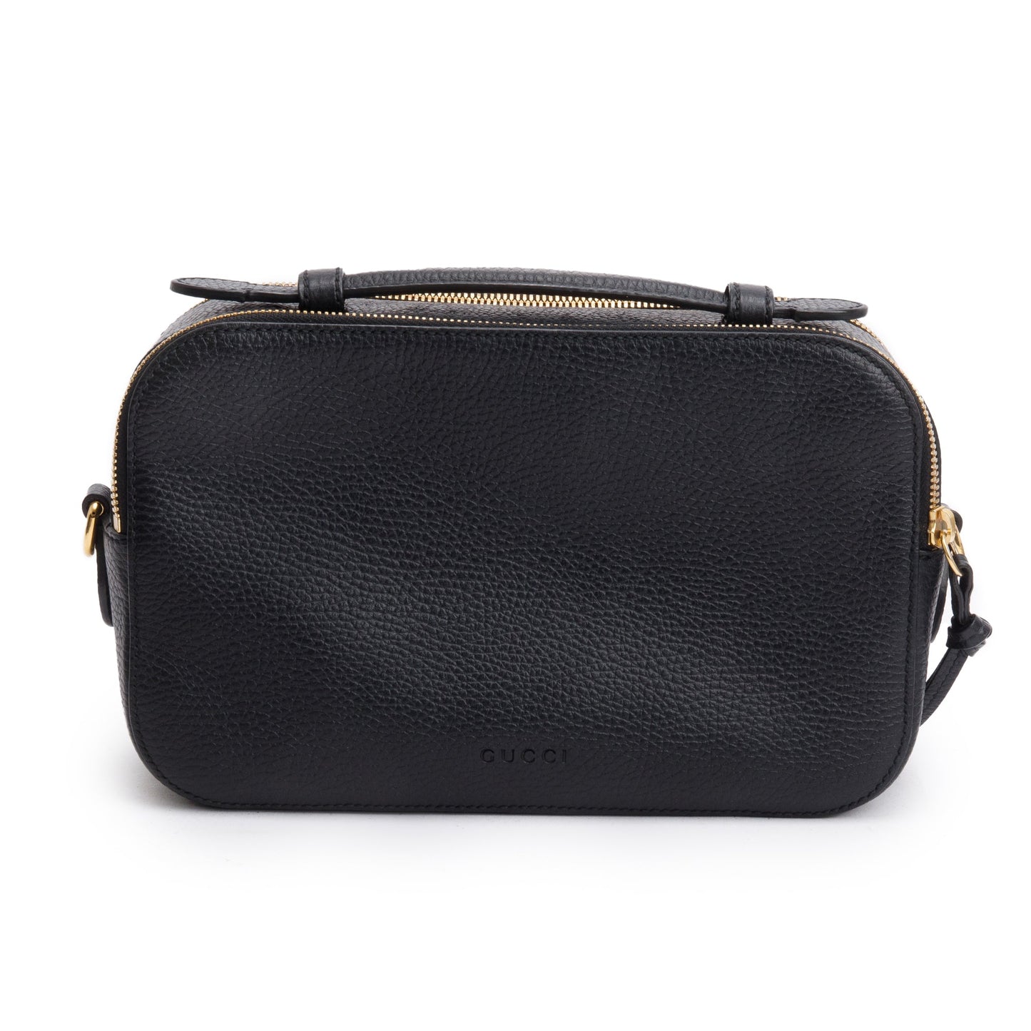 Gucci Black Grained Calfskin Leather Sylvie Web Kingsnake Small Camera Bag