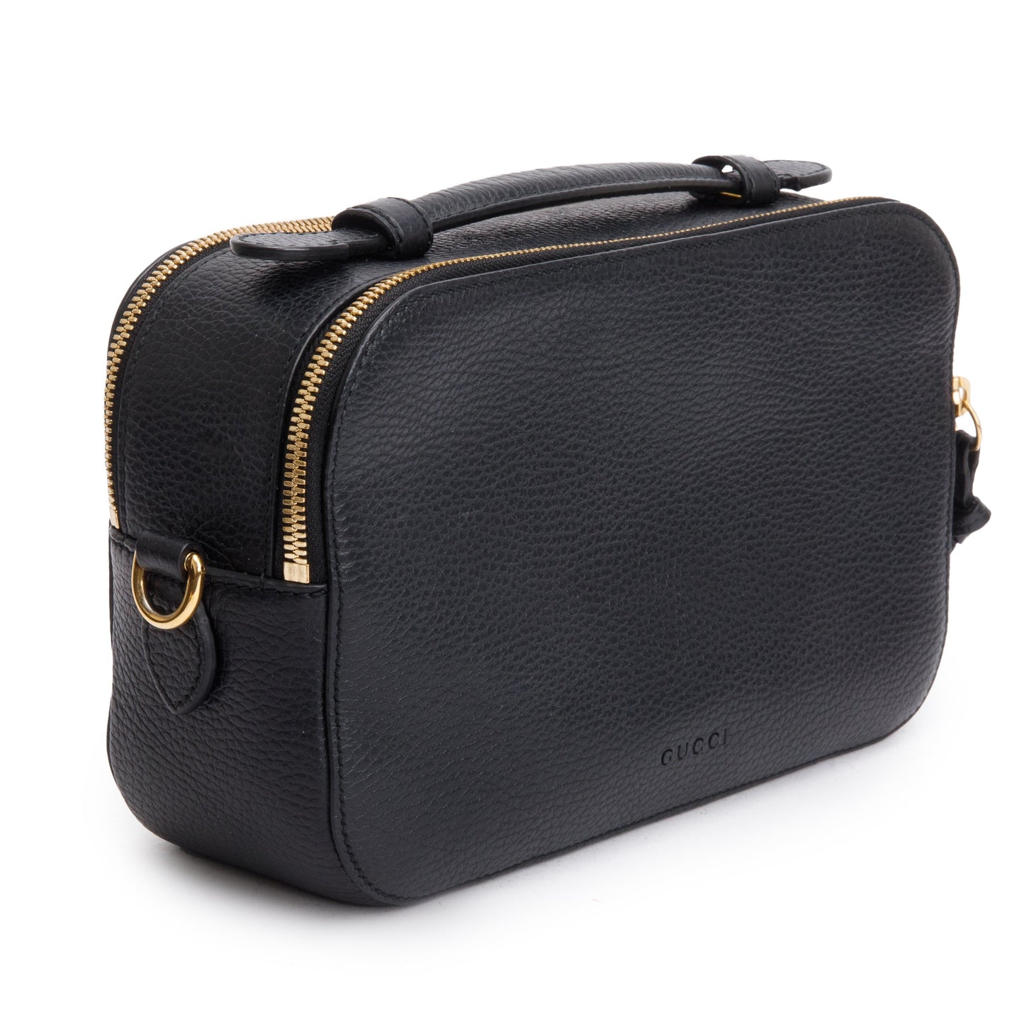 Gucci Black Grained Calfskin Leather Sylvie Web Kingsnake Small Camera Bag