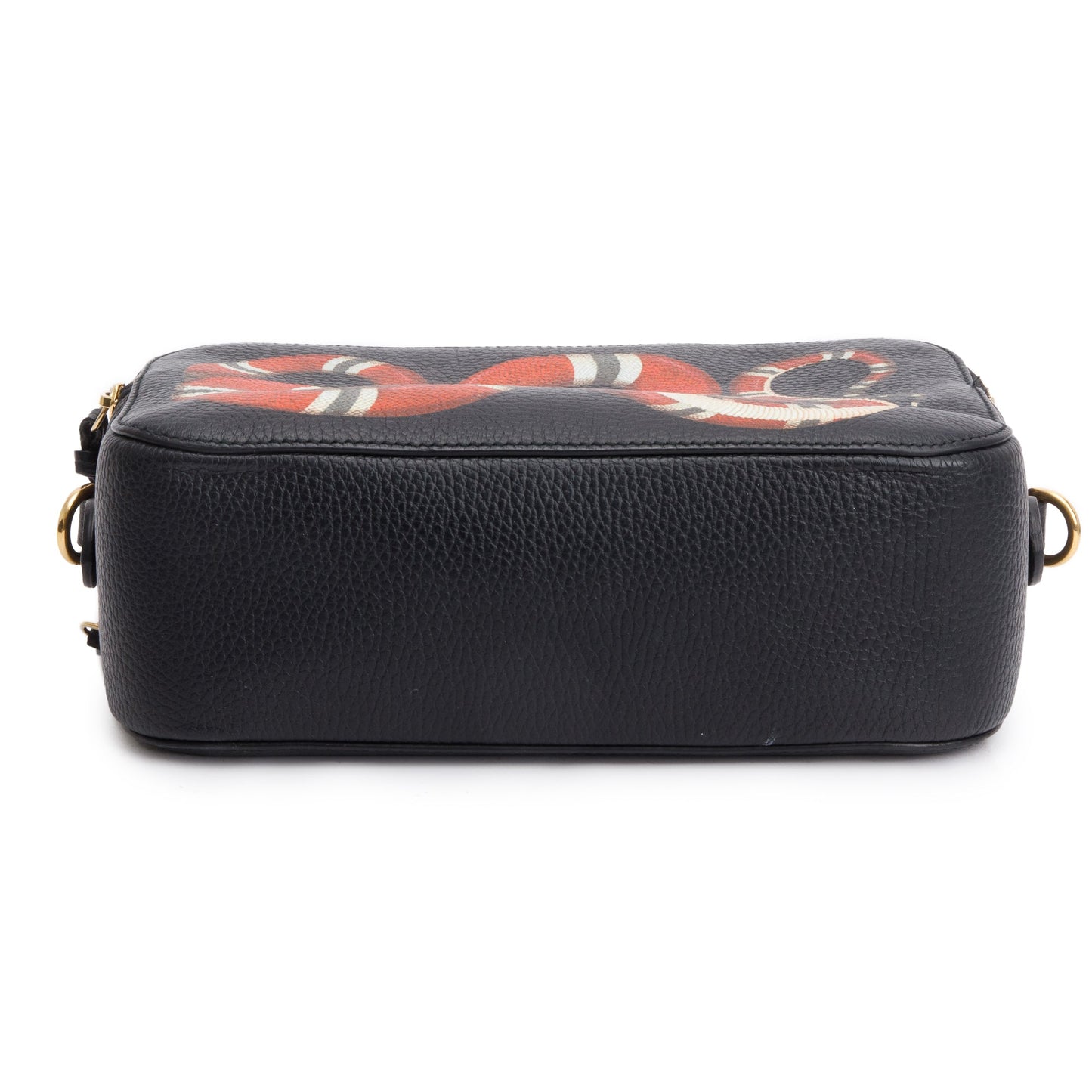 Gucci Black Grained Calfskin Leather Sylvie Web Kingsnake Small Camera Bag