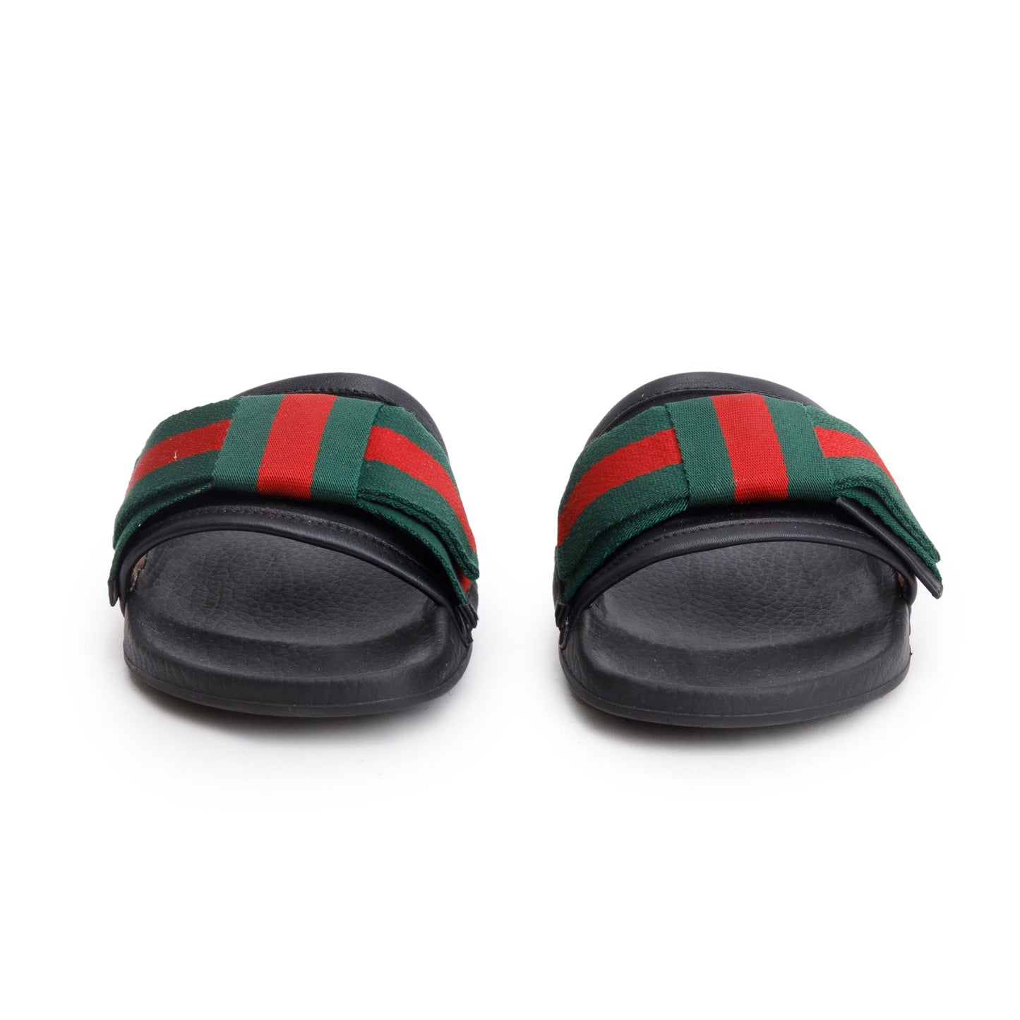 Gucci Black, Green & Red Satin Bow Web Accent Rubber Slides, Size 35