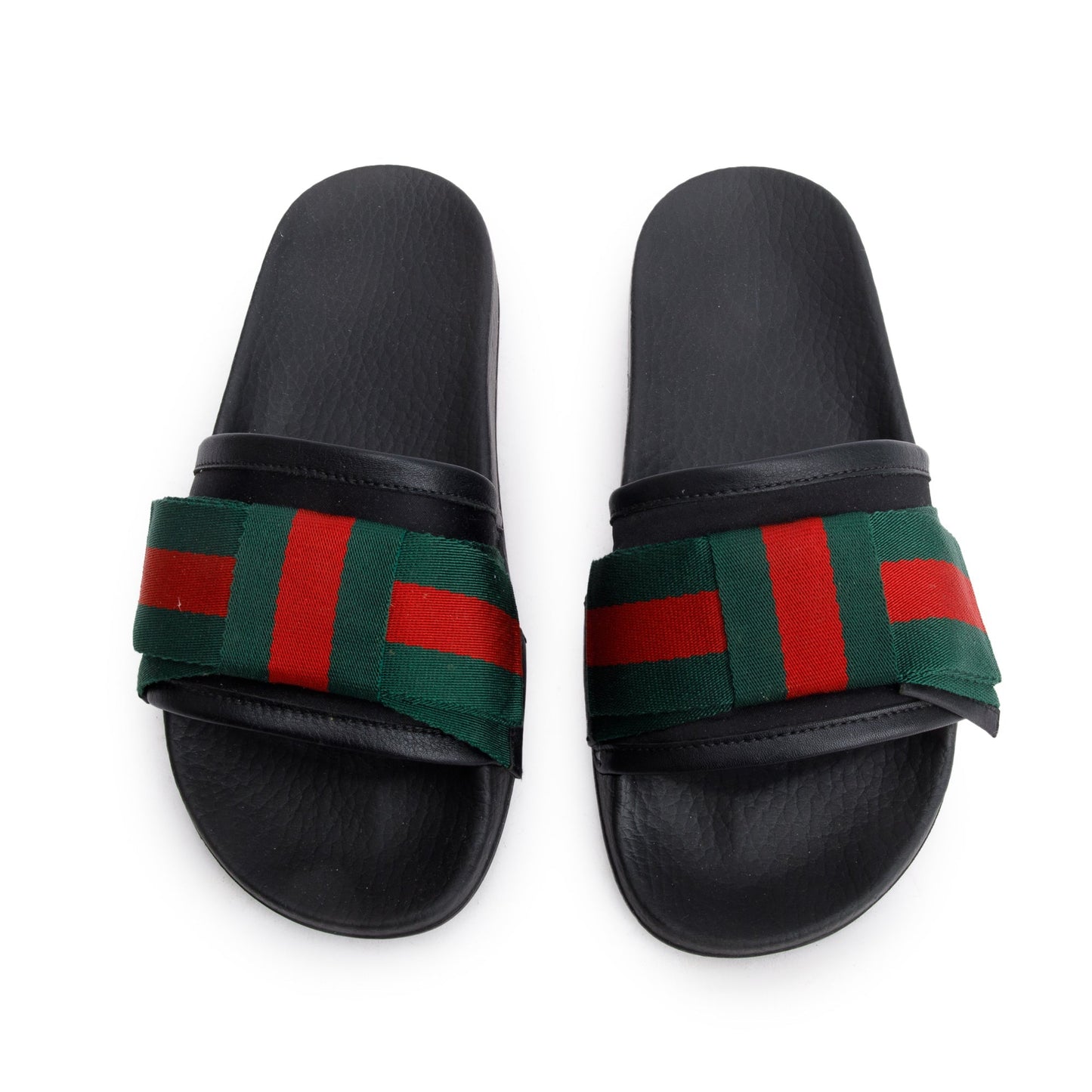 Gucci Black, Green & Red Satin Bow Web Accent Rubber Slides, Size 35