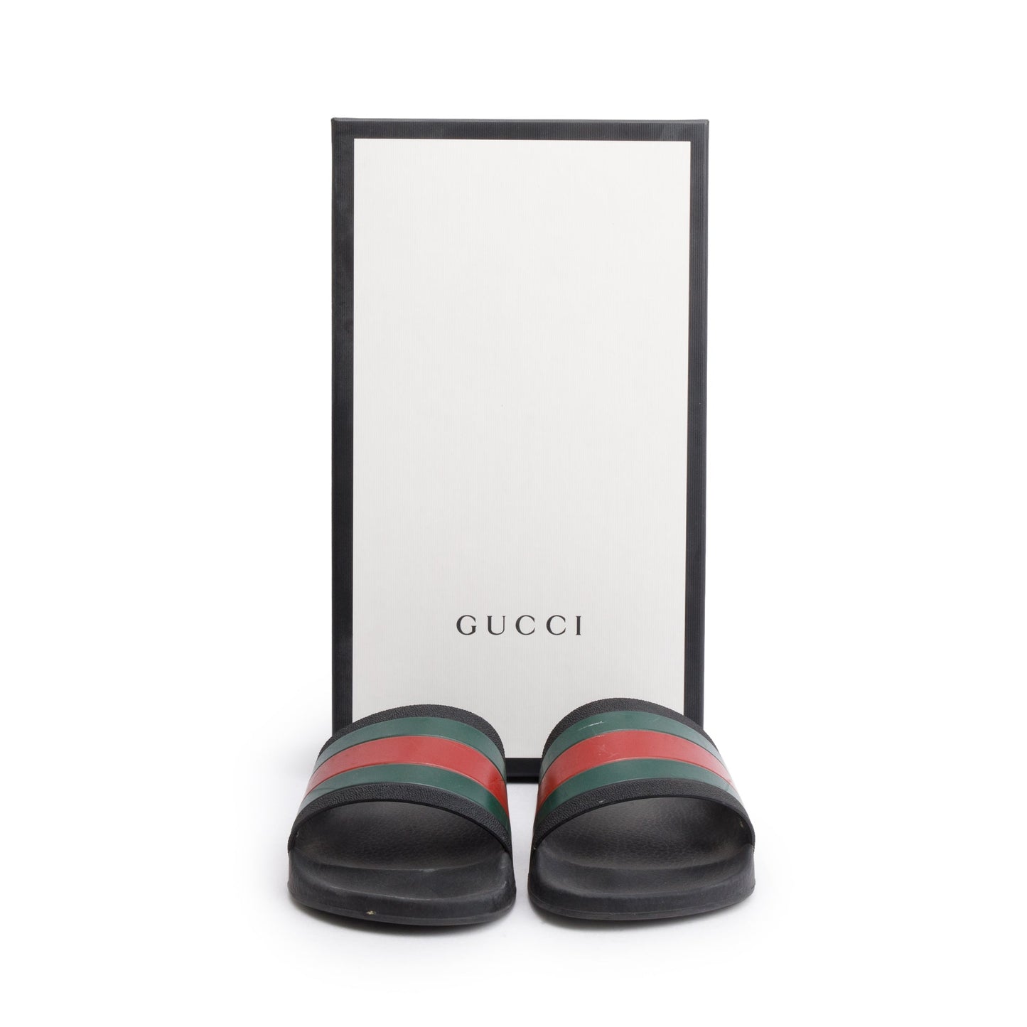 Gucci Black, Green & Red Web Accent Rubber Slides, Size 9