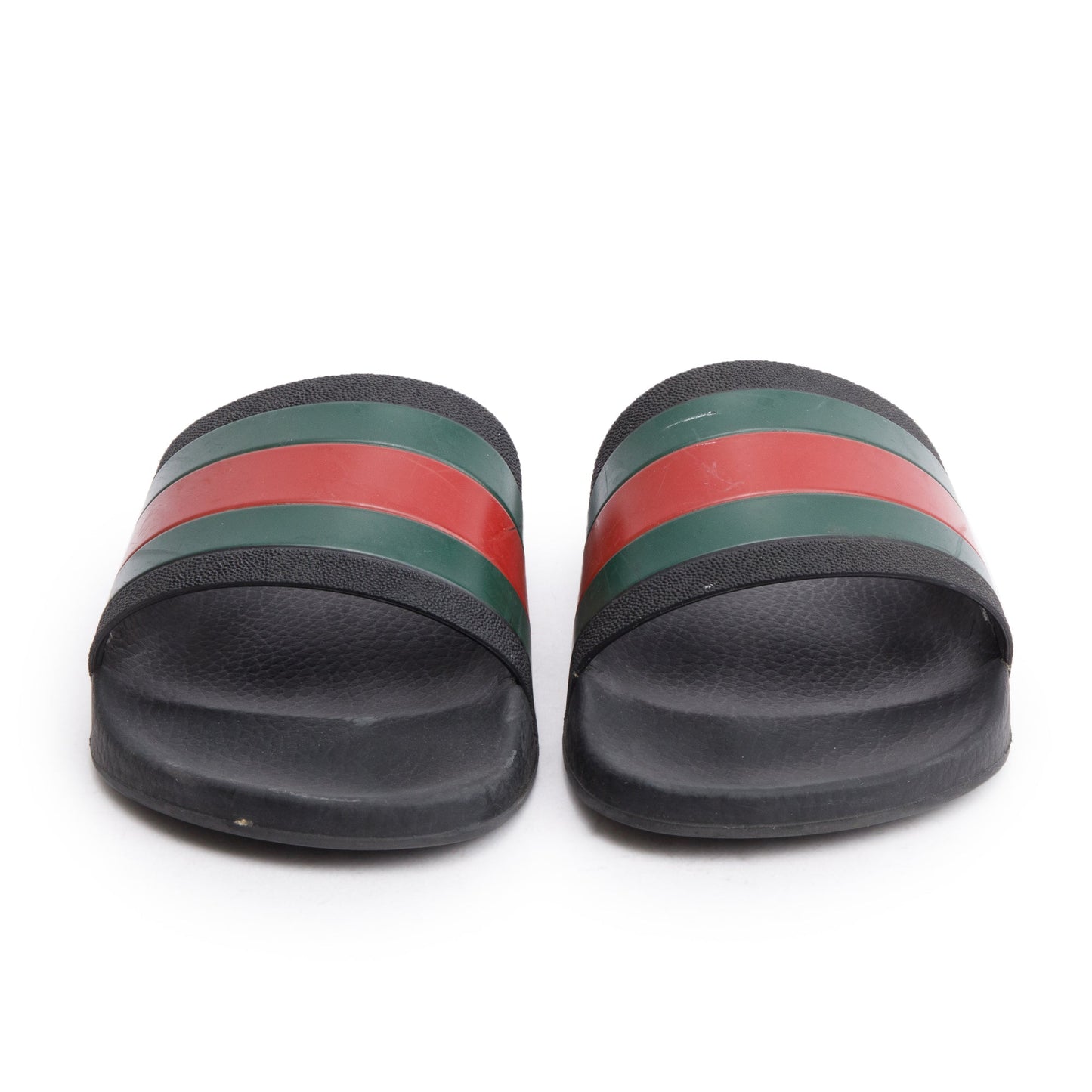 Gucci Black, Green & Red Web Accent Rubber Slides, Size 9