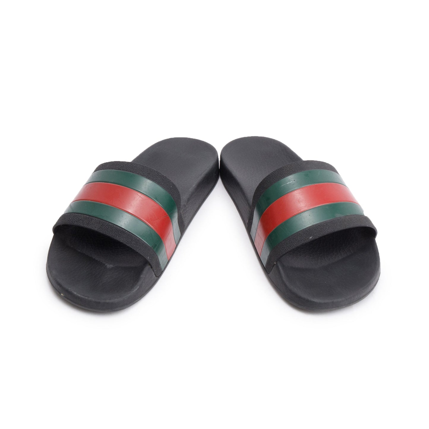 Gucci Black, Green & Red Web Accent Rubber Slides, Size 9