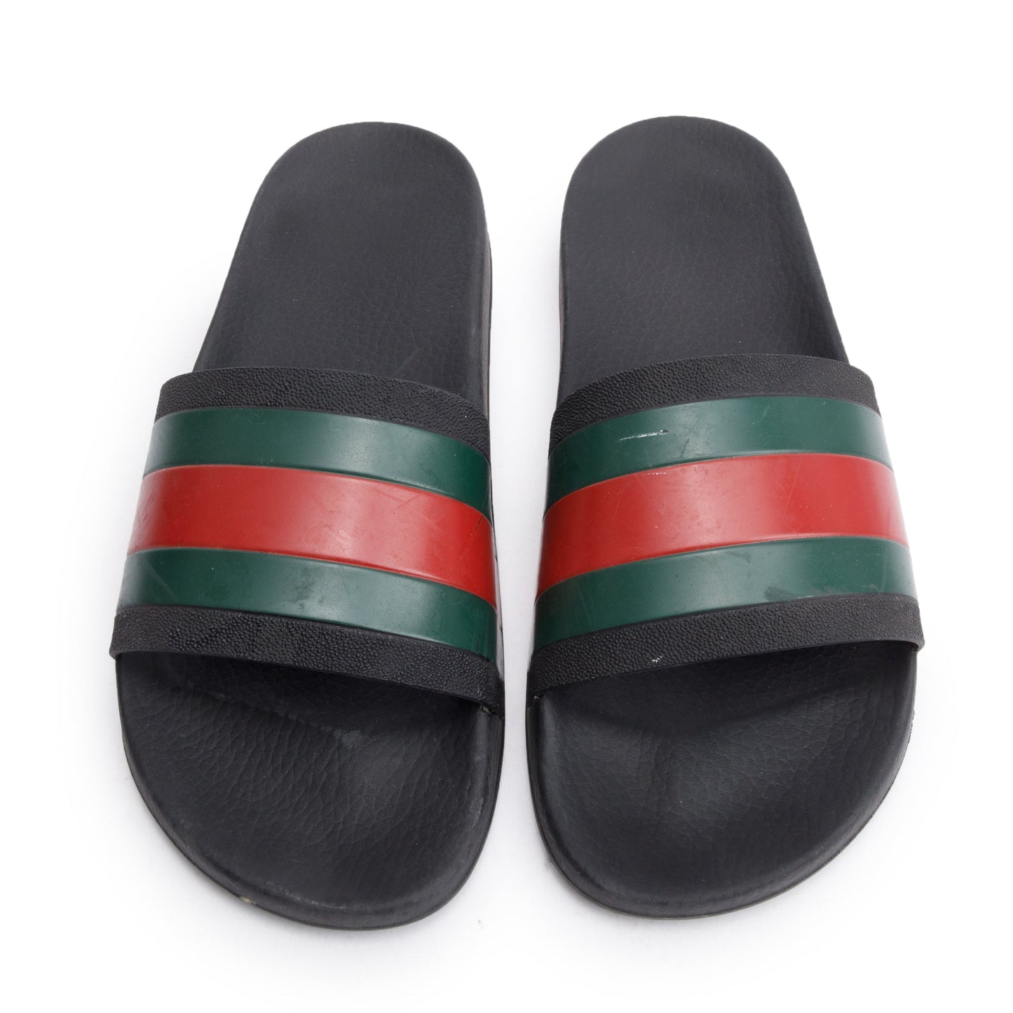 Gucci Black, Green & Red Web Accent Rubber Slides, Size 9
